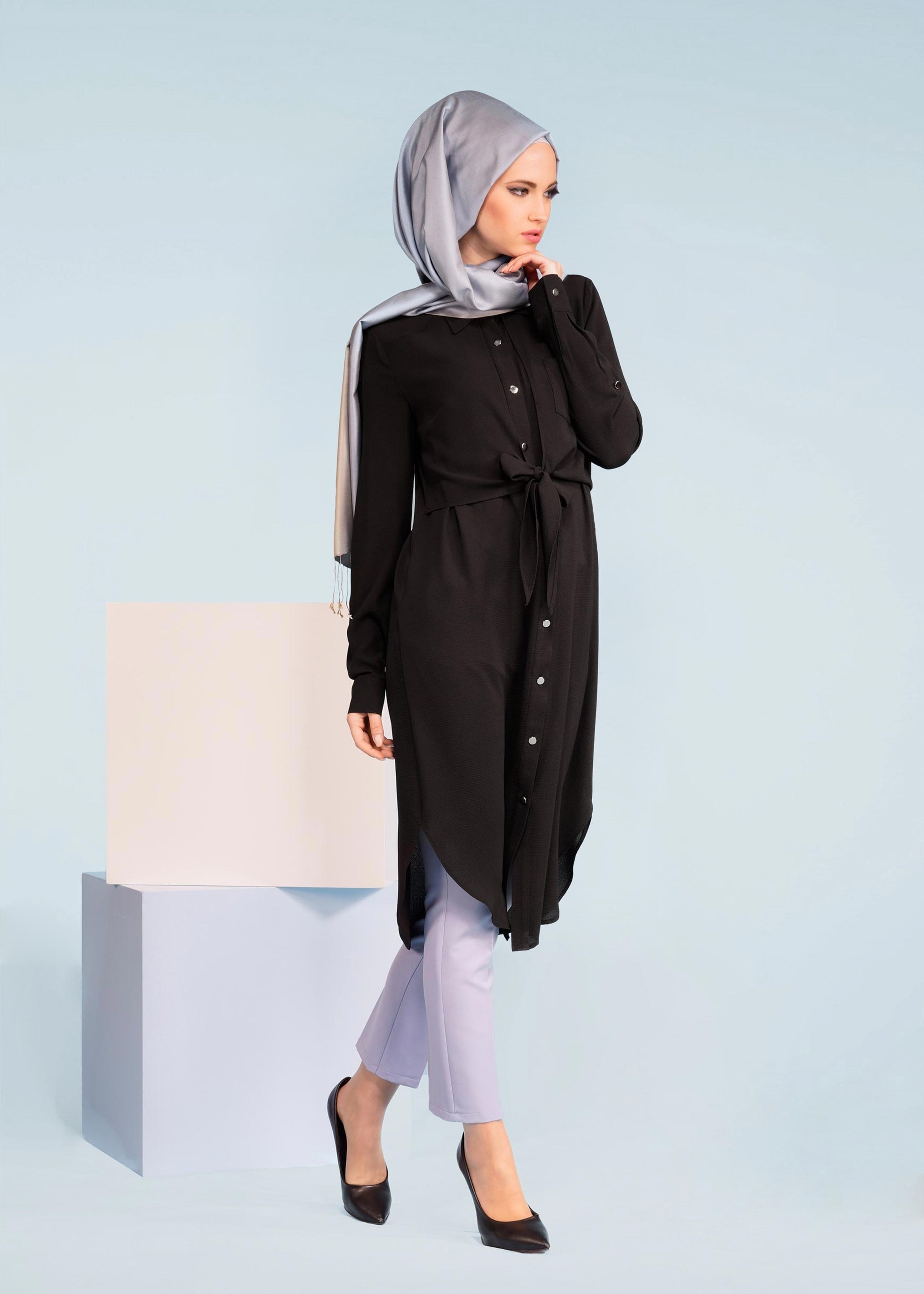 Tesettür giyim SİYAH 4084 NİŞANTAŞI TESETTÜR TUNİK 38/44 TEK40