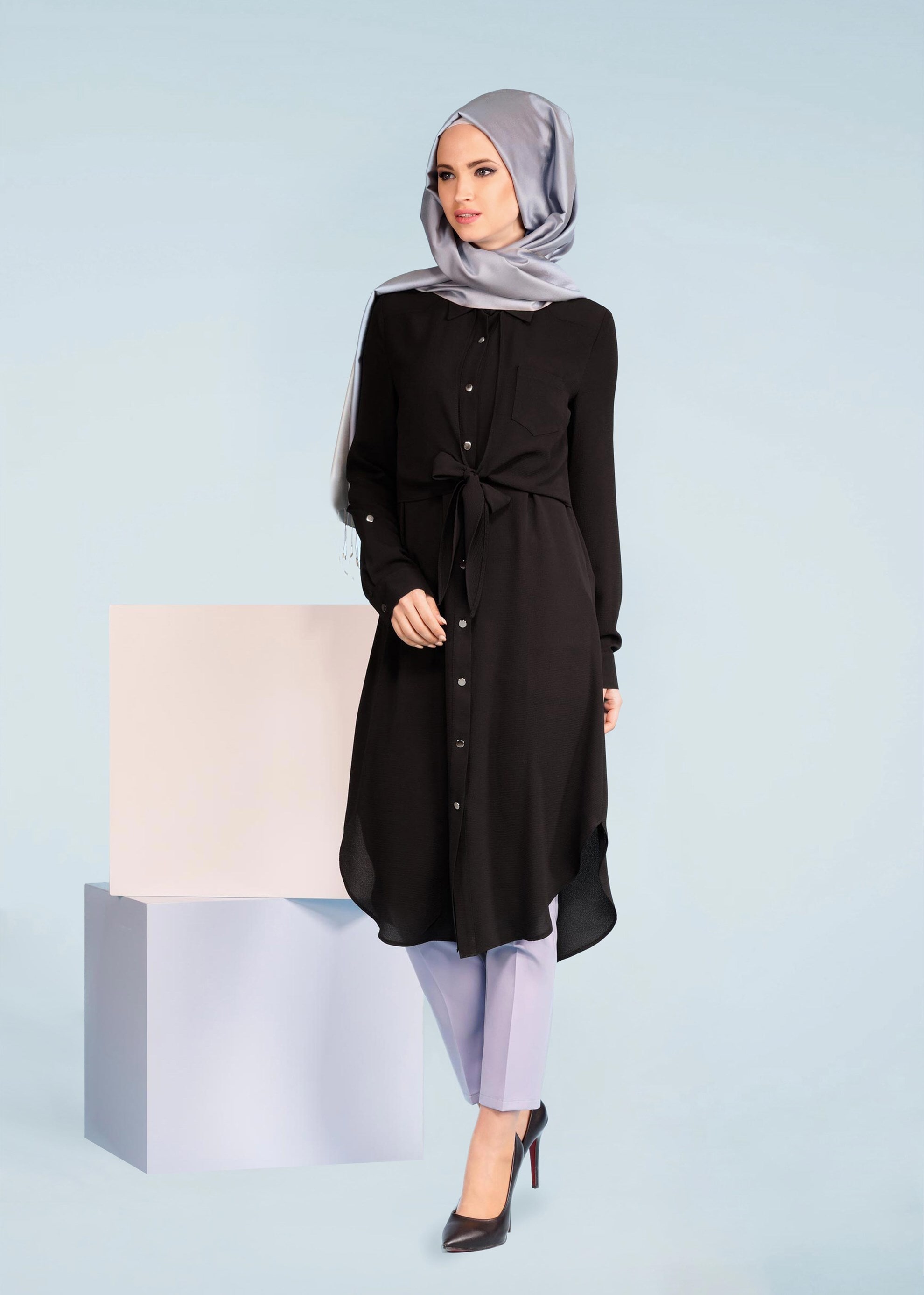 Tesettür giyim SİYAH 4084 NİŞANTAŞI TESETTÜR TUNİK 38/44 TEK40