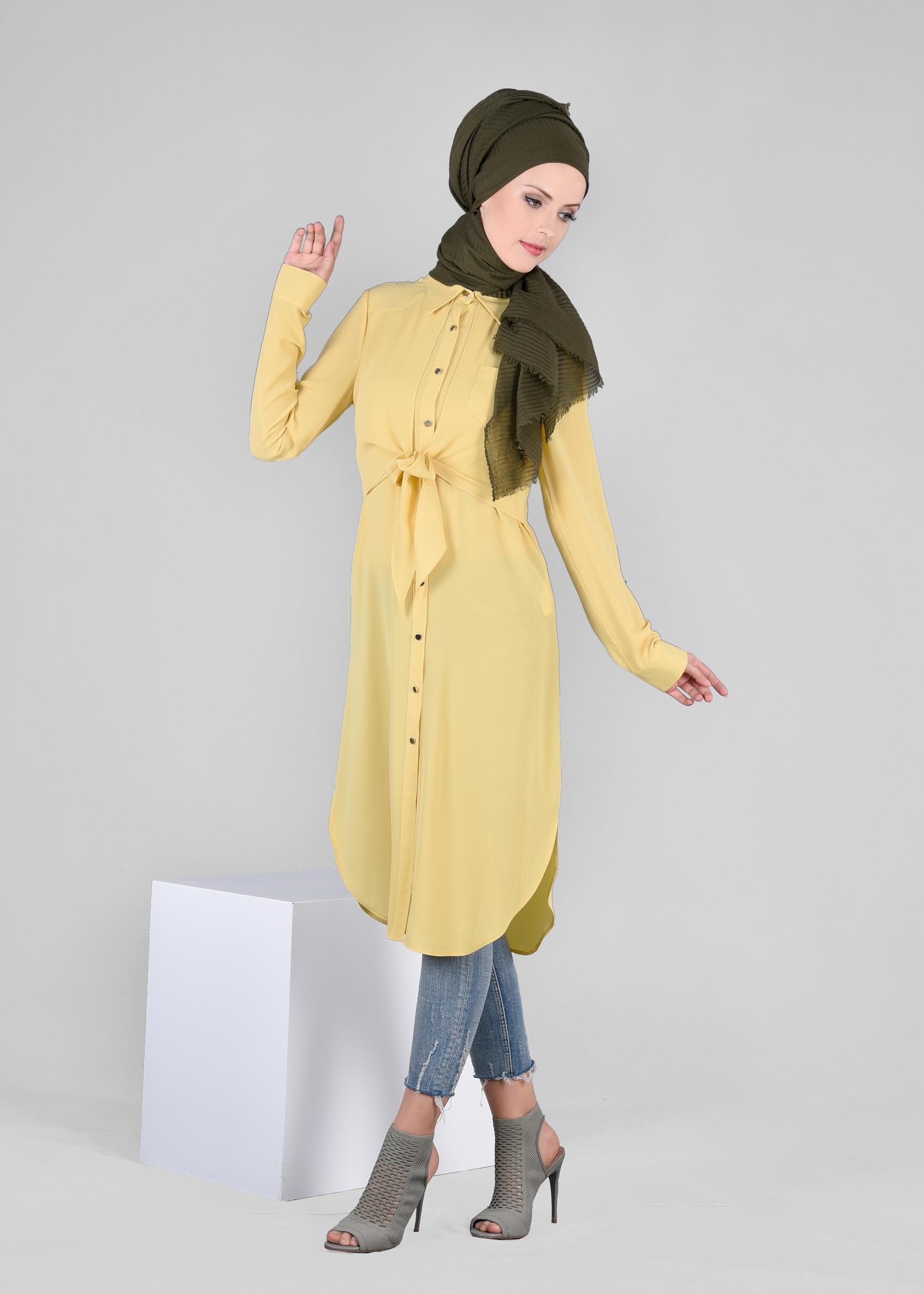 Tesettür giyim SARI 4084 NİŞANTAŞI TESETTÜR TUNİK 38/44 TEK40