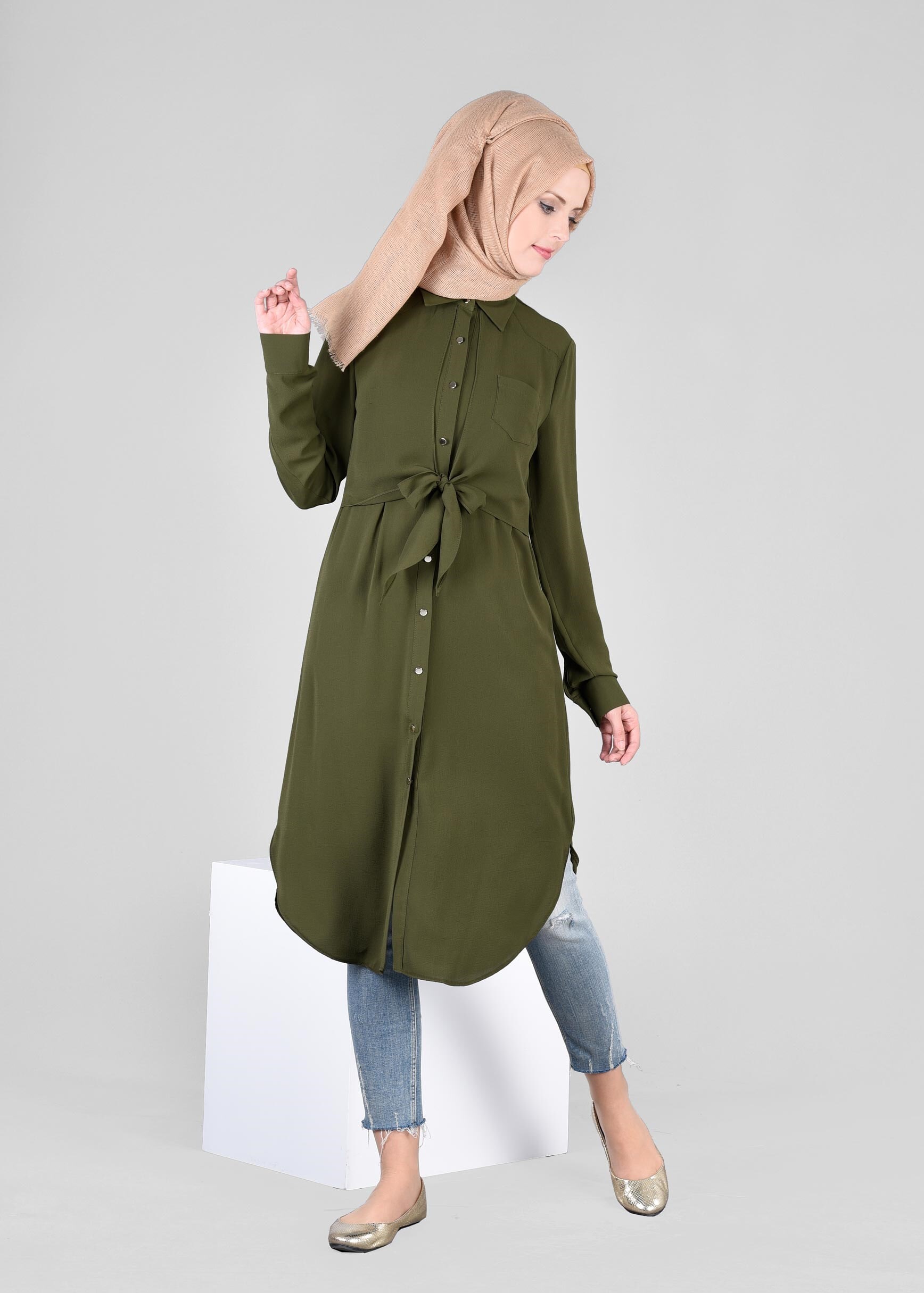 Tesettür giyim HAKİ 4084 NİŞANTAŞI TESETTÜR TUNİK 38/44 TEK40