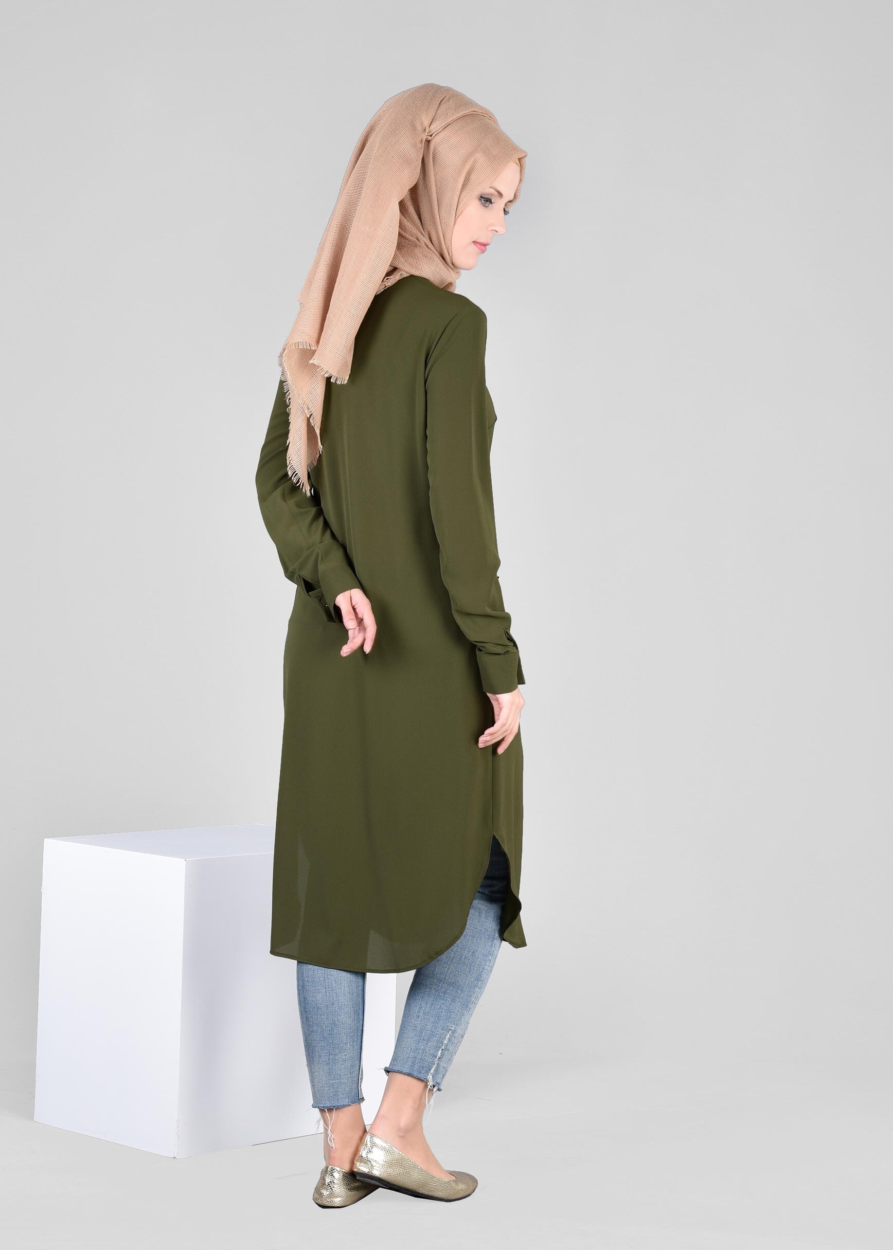 Tesettür giyim HAKİ 4084 NİŞANTAŞI TESETTÜR TUNİK 38/44 TEK40
