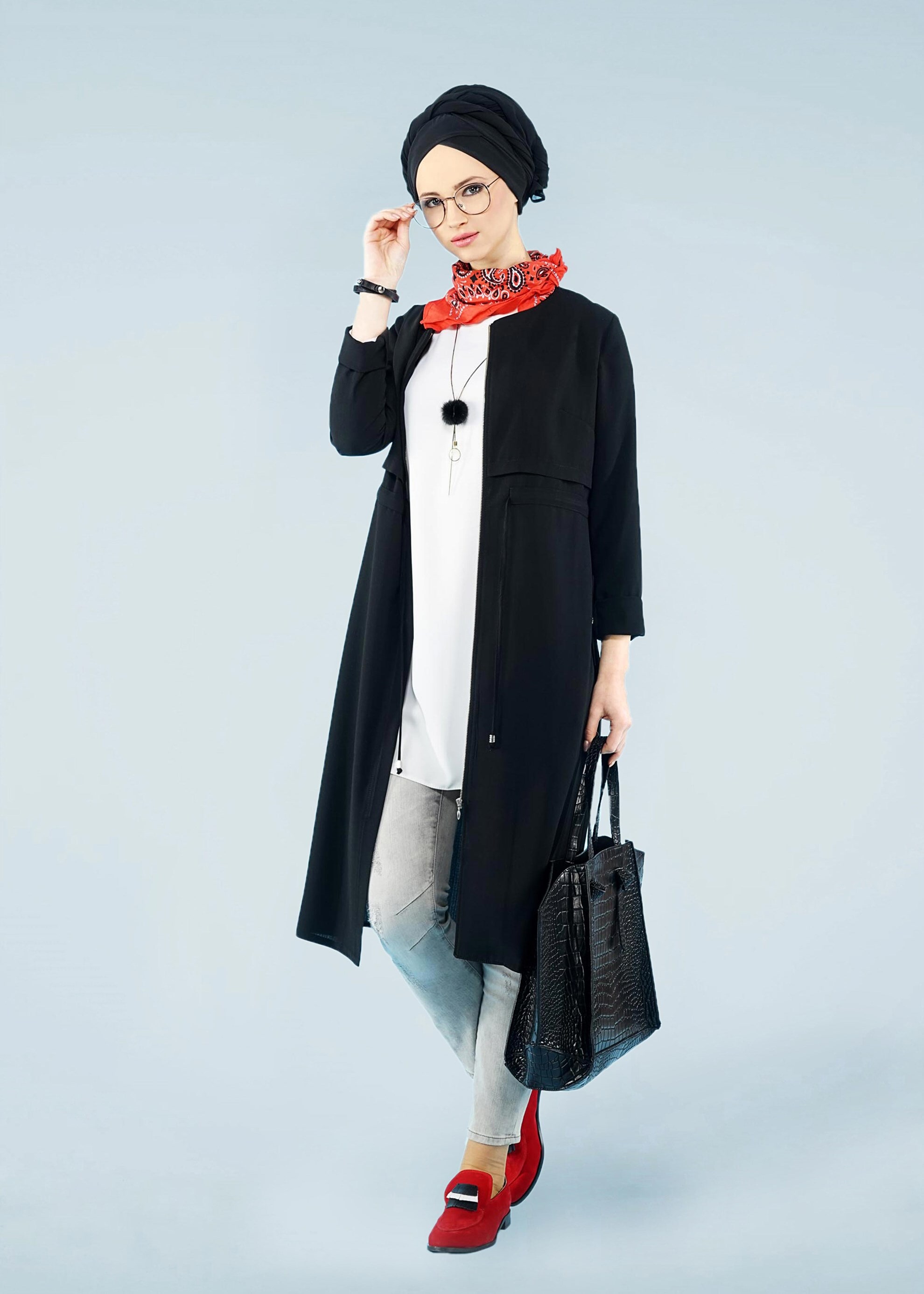 Tesettür giyim SİYAH 4085 SUFLE TUNİK 36/44 TEK38-40