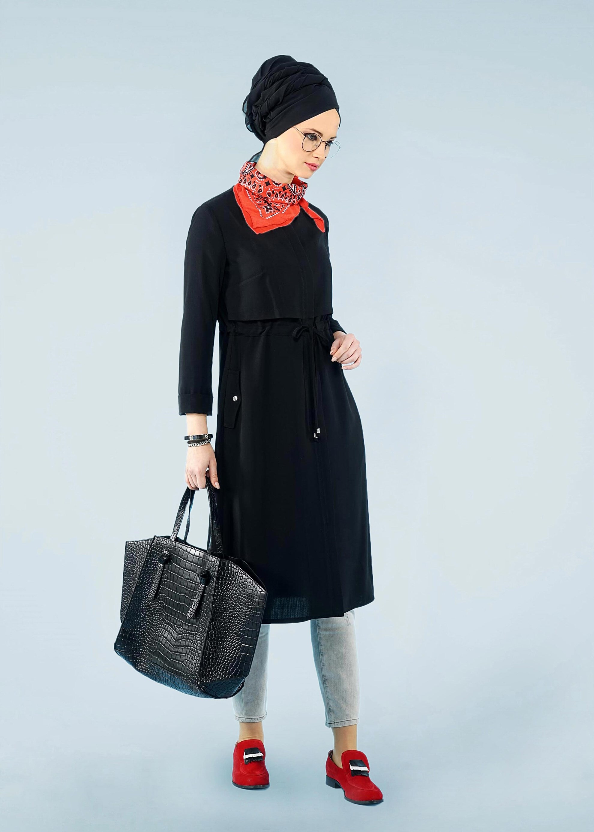 Tesettür giyim SİYAH 4085 SUFLE TUNİK 36/44 TEK38-40