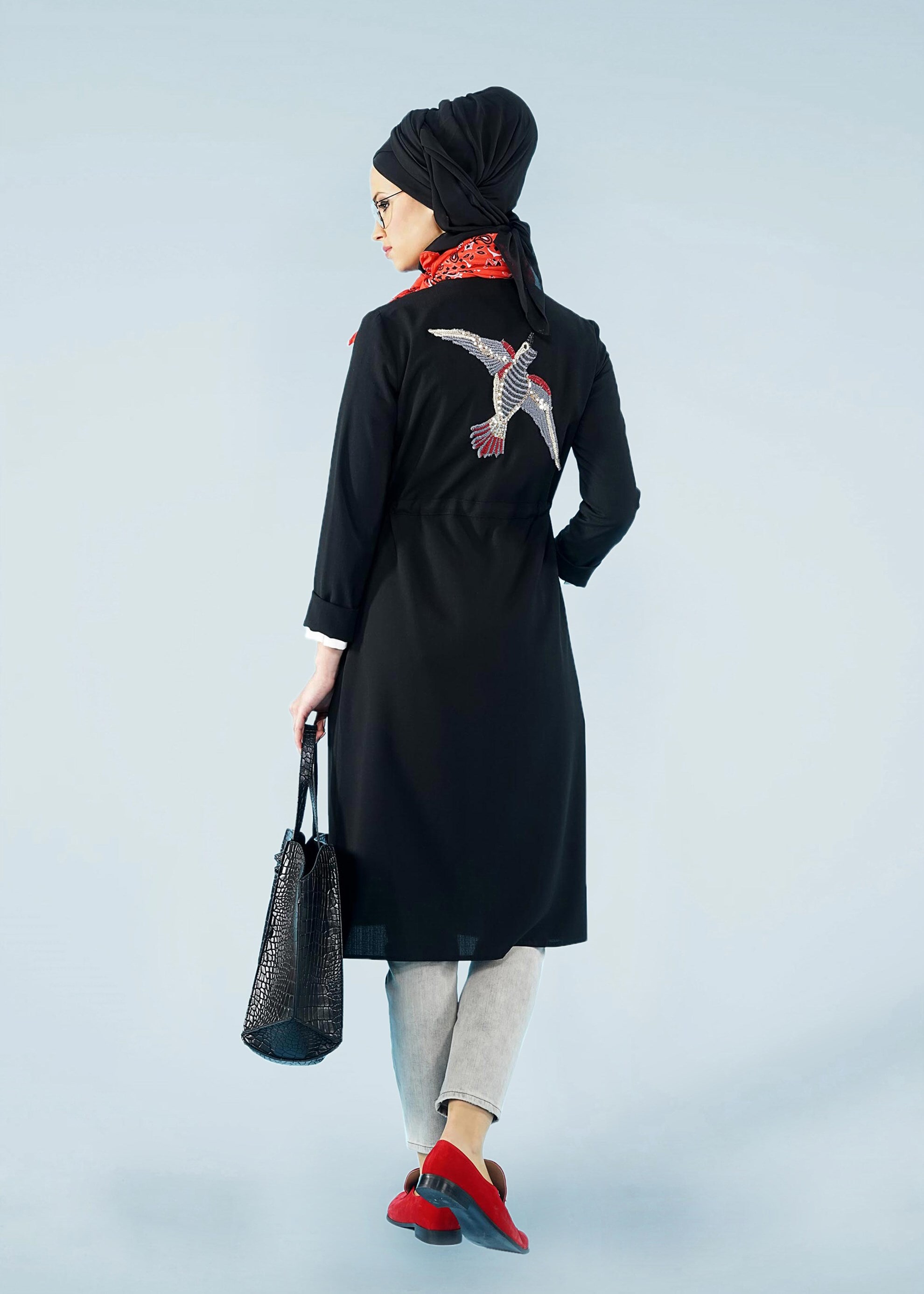 Tesettür giyim SİYAH 4085 SUFLE TUNİK 36/44 TEK38-40