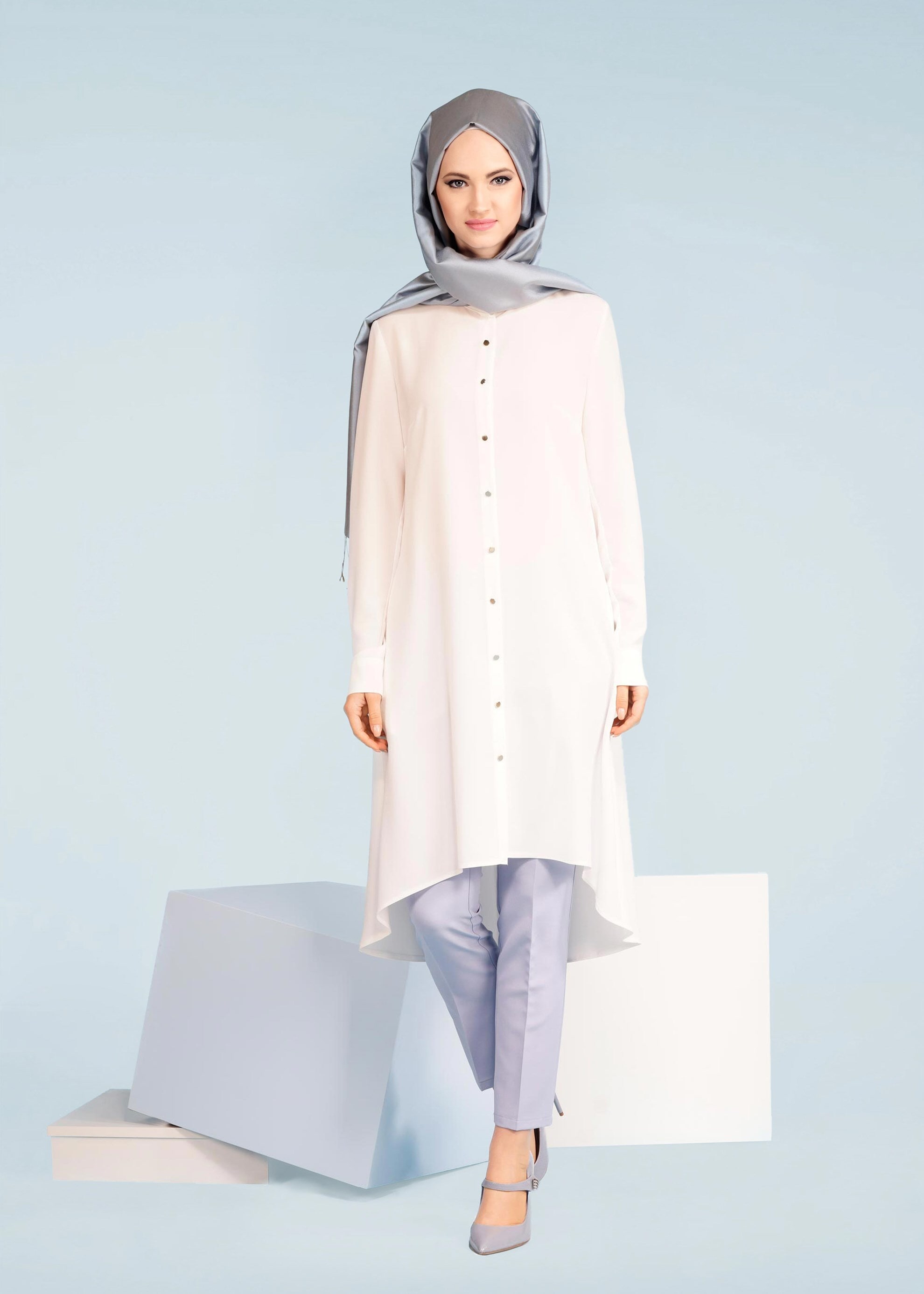 Tesettür giyim BEYAZ 4087 CRİSS TESETTÜR TUNİK 38/46 TEK38-36