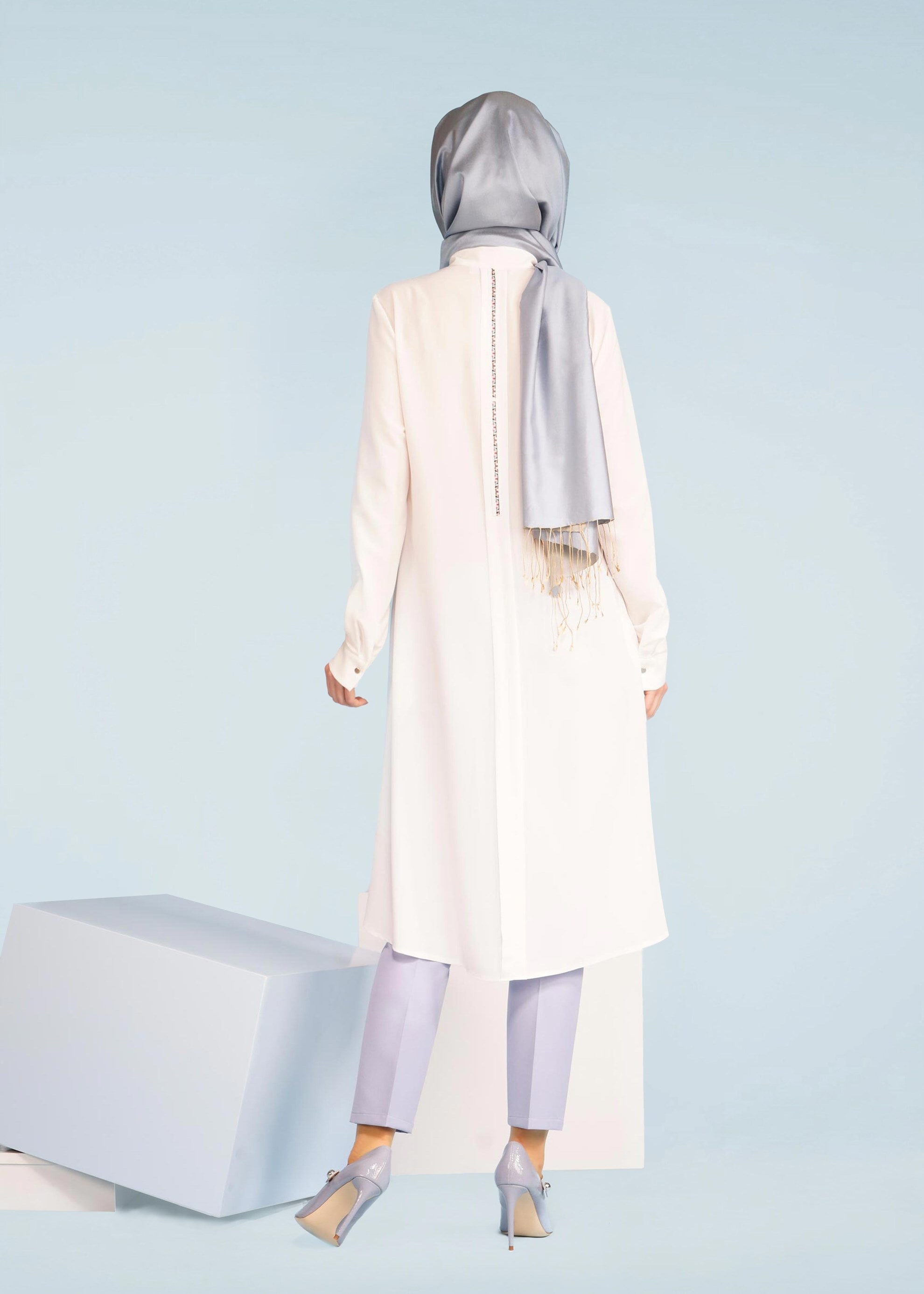 Tesettür giyim BEYAZ 4087 CRİSS TESETTÜR TUNİK 38/46 TEK38-36