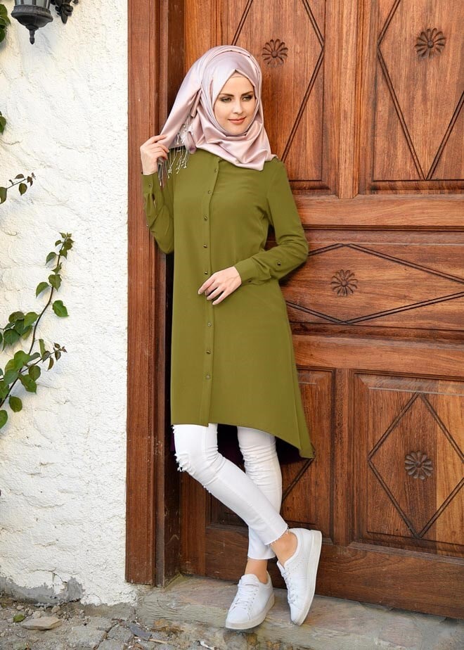 Tesettür giyim YEŞİL 4087 CRİSS TESETTÜR TUNİK 38/46 TEK38-36