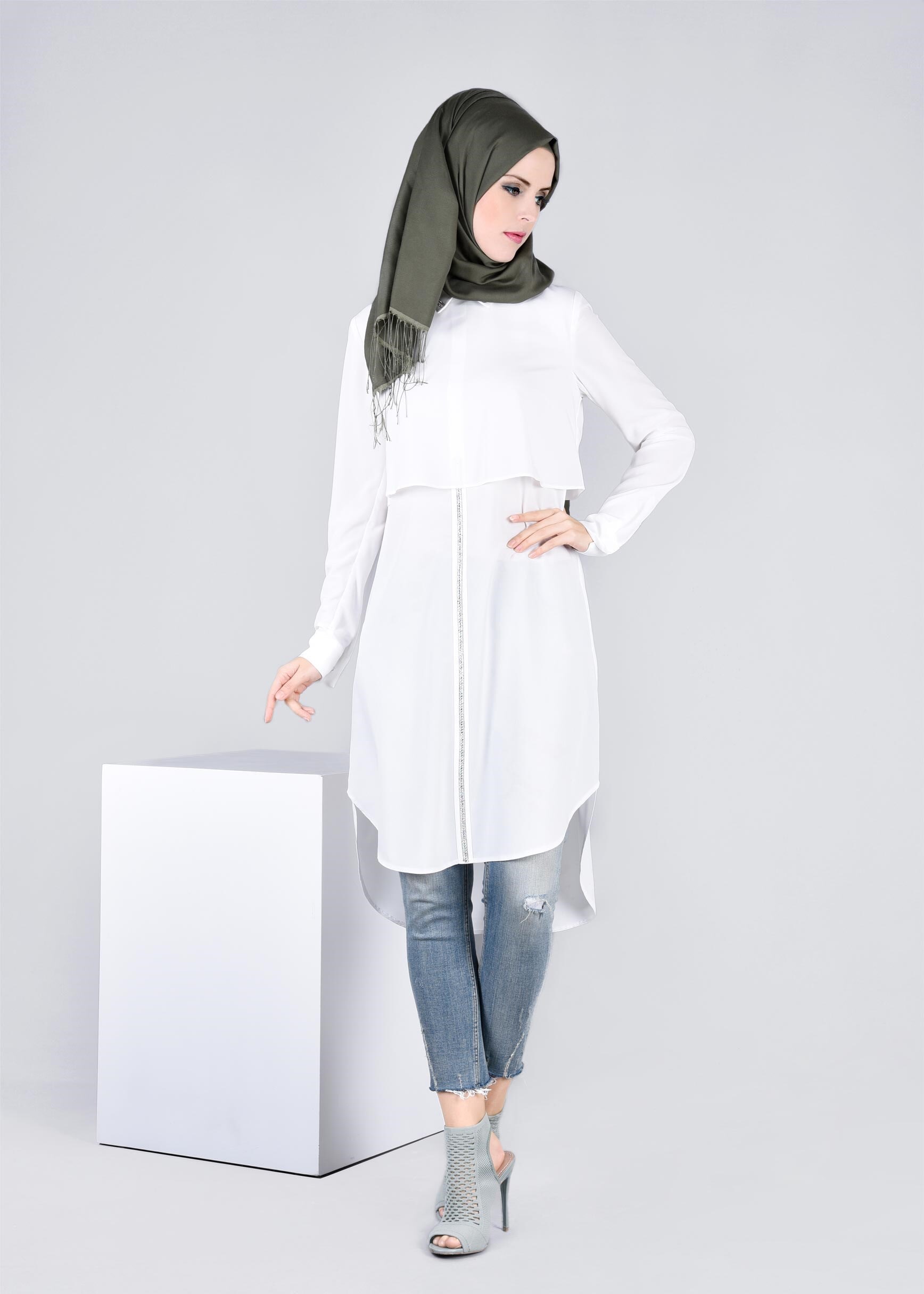 Tesettür giyim BEYAZ 4089 NEW LOREN TUNİK 38/44 TEK40