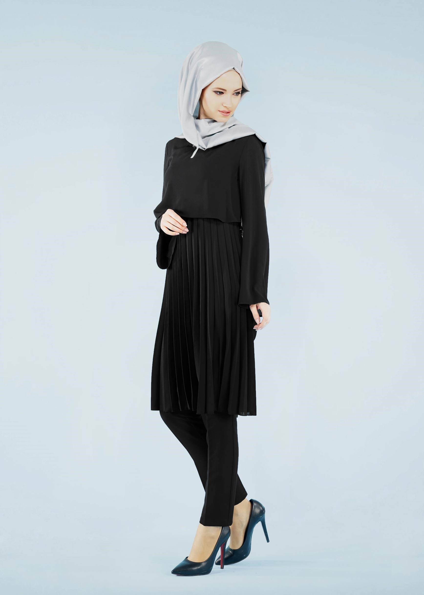 Tesettür giyim SİYAH 4092 ESİNTİ TUNİK 36/42 TEK38