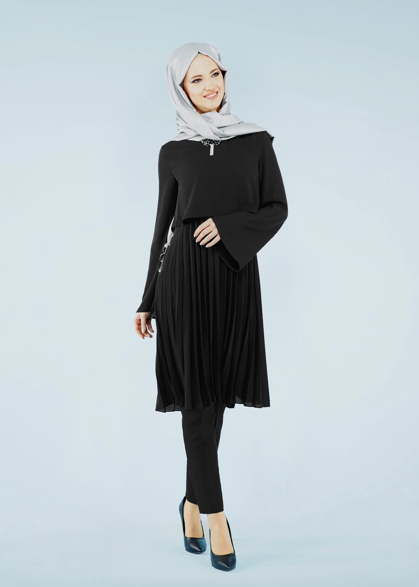 Tesettür giyim SİYAH 4092 ESİNTİ TUNİK 36/42 TEK38