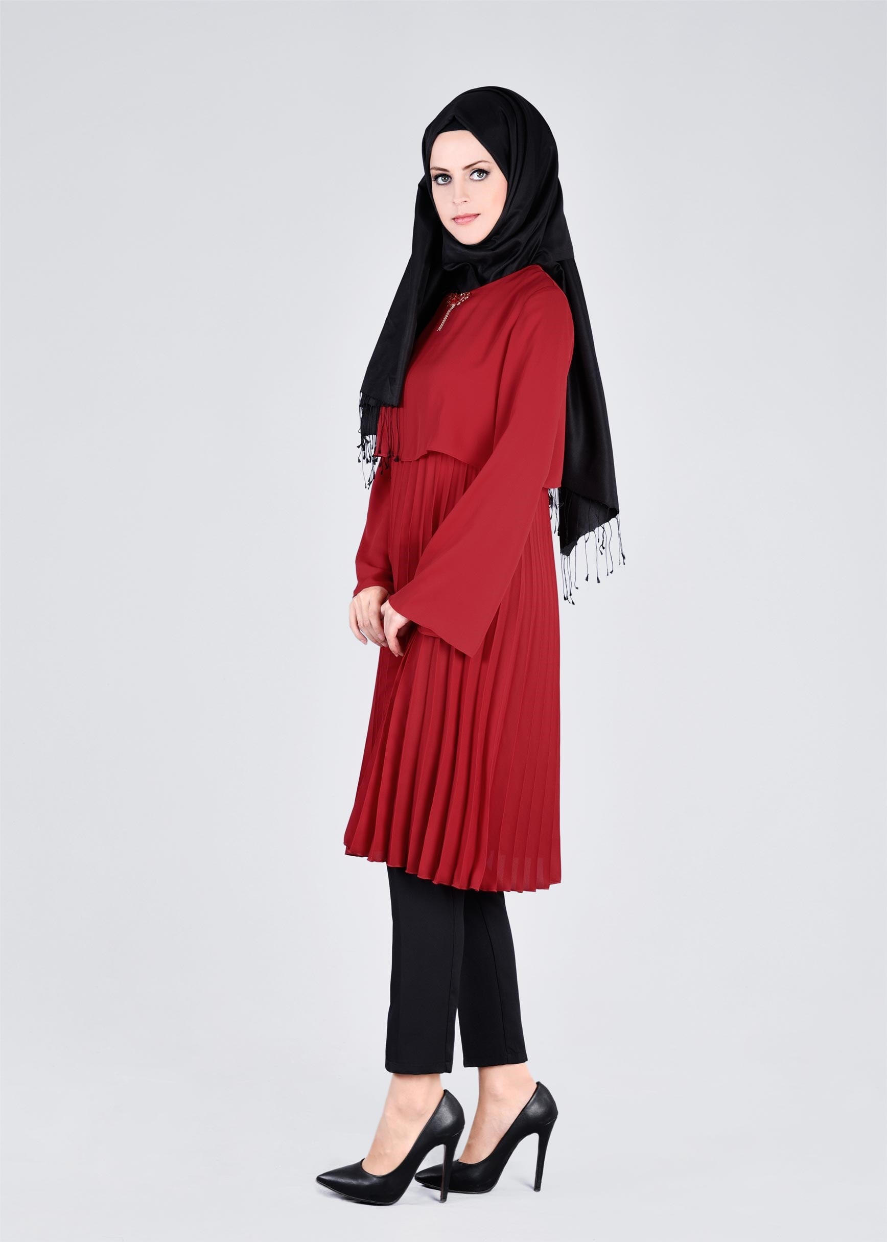 Tesettür giyim KIRMIZI 4092 ESİNTİ TUNİK 36/42 TEK38