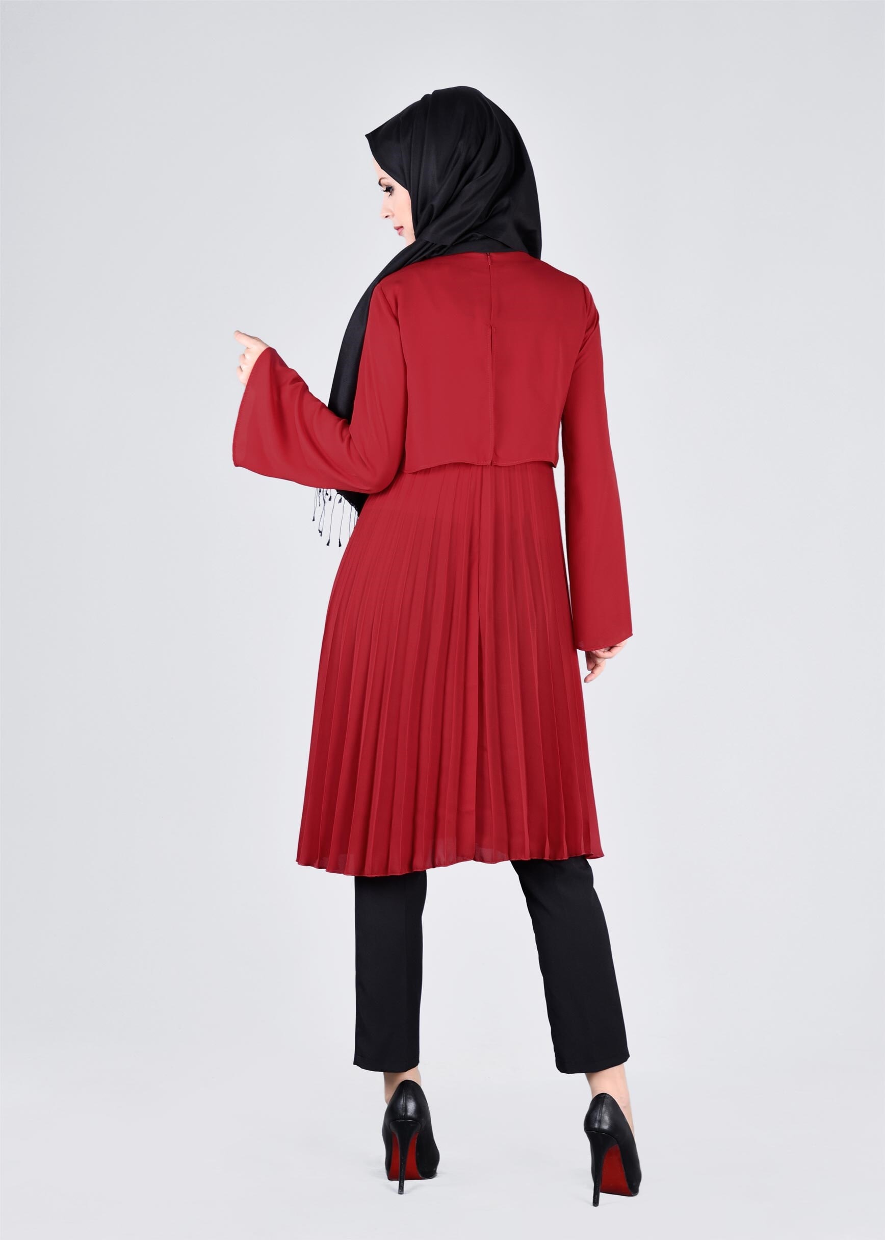 Tesettür giyim KIRMIZI 4092 ESİNTİ TUNİK 36/42 TEK38