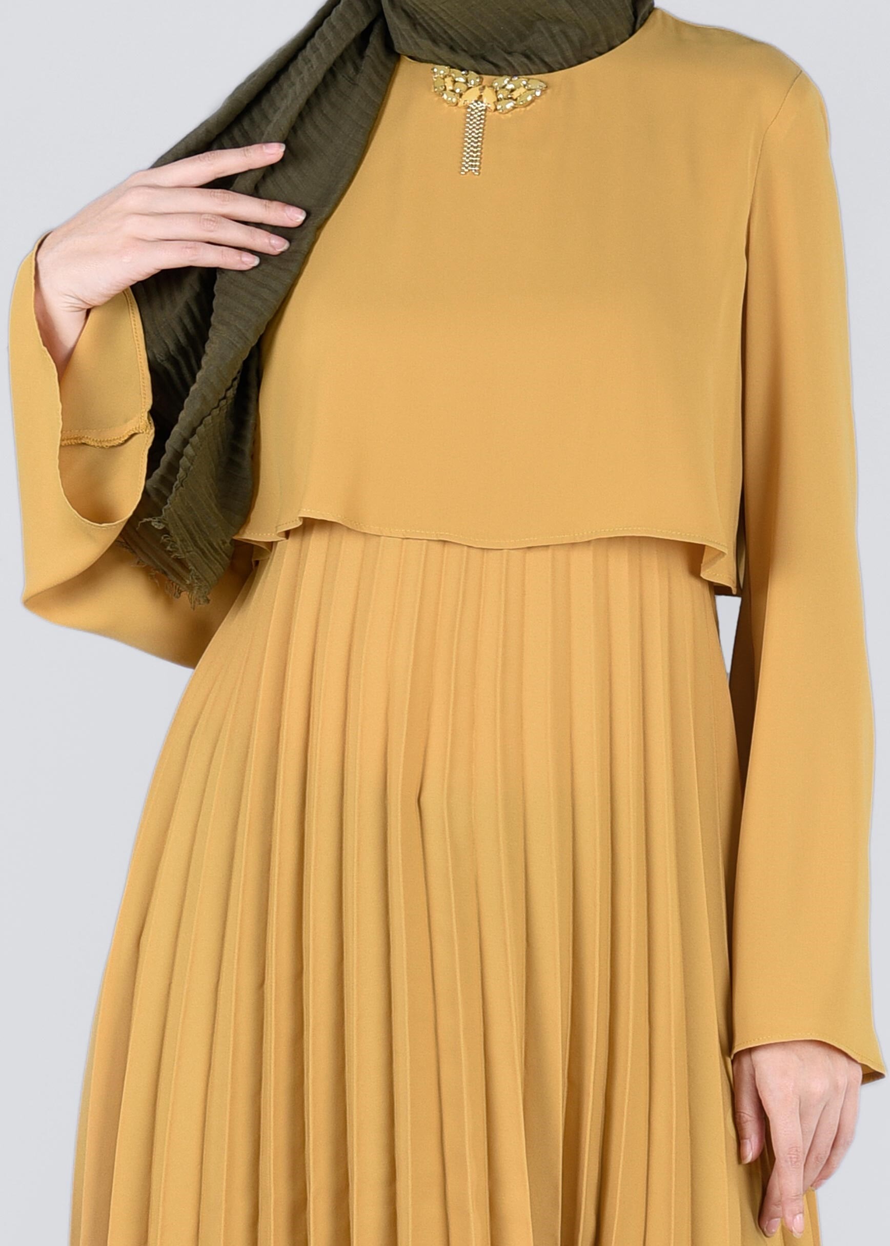 Tesettür giyim SARI 4092 ESİNTİ TUNİK 36/42 TEK38