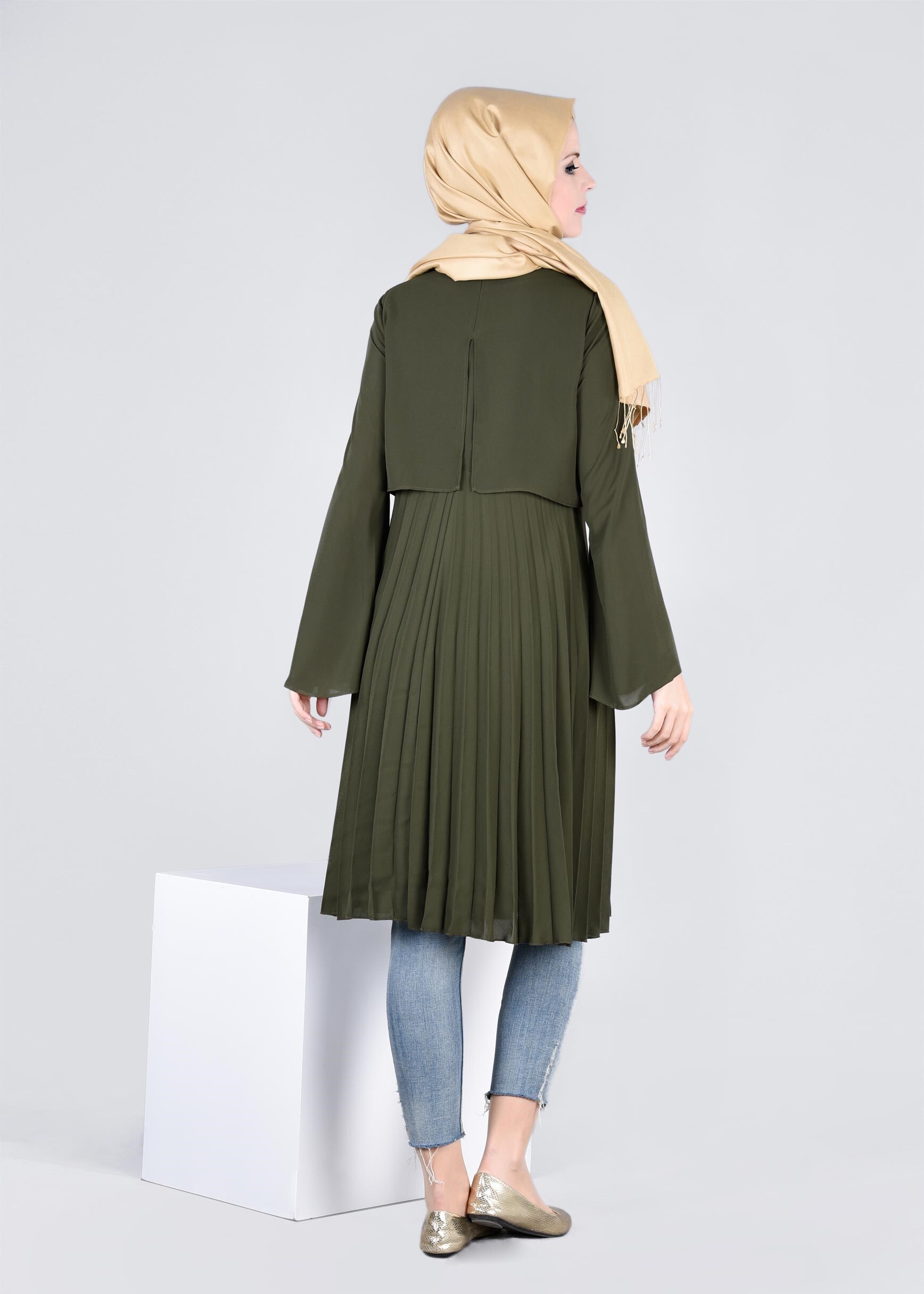 Tesettür giyim HAKİ 4092 ESİNTİ TUNİK 36/42 TEK38