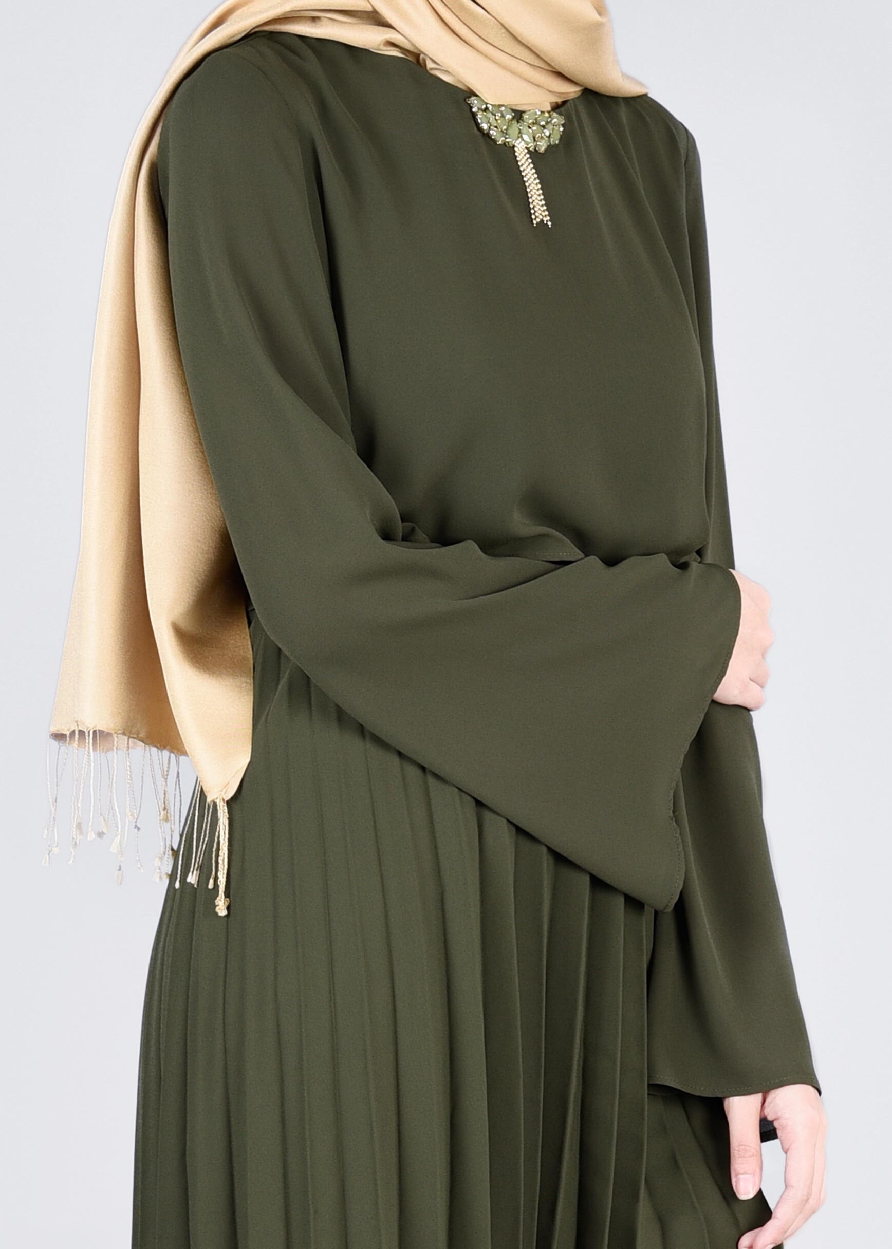 Tesettür giyim HAKİ 4092 ESİNTİ TUNİK 36/42 TEK38