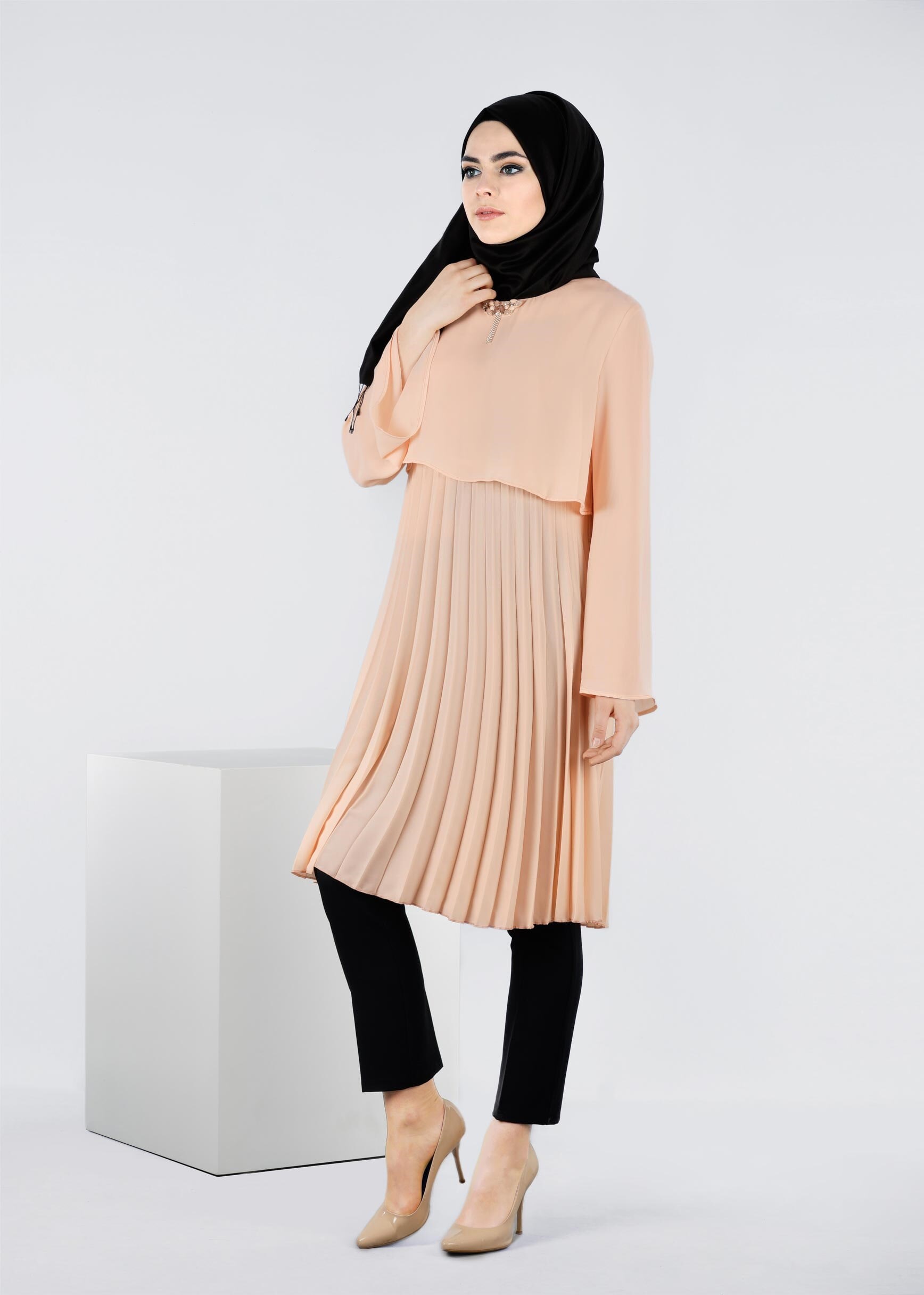 Tesettür giyim PUDRA 4092 ESİNTİ TUNİK 36/42 TEK38