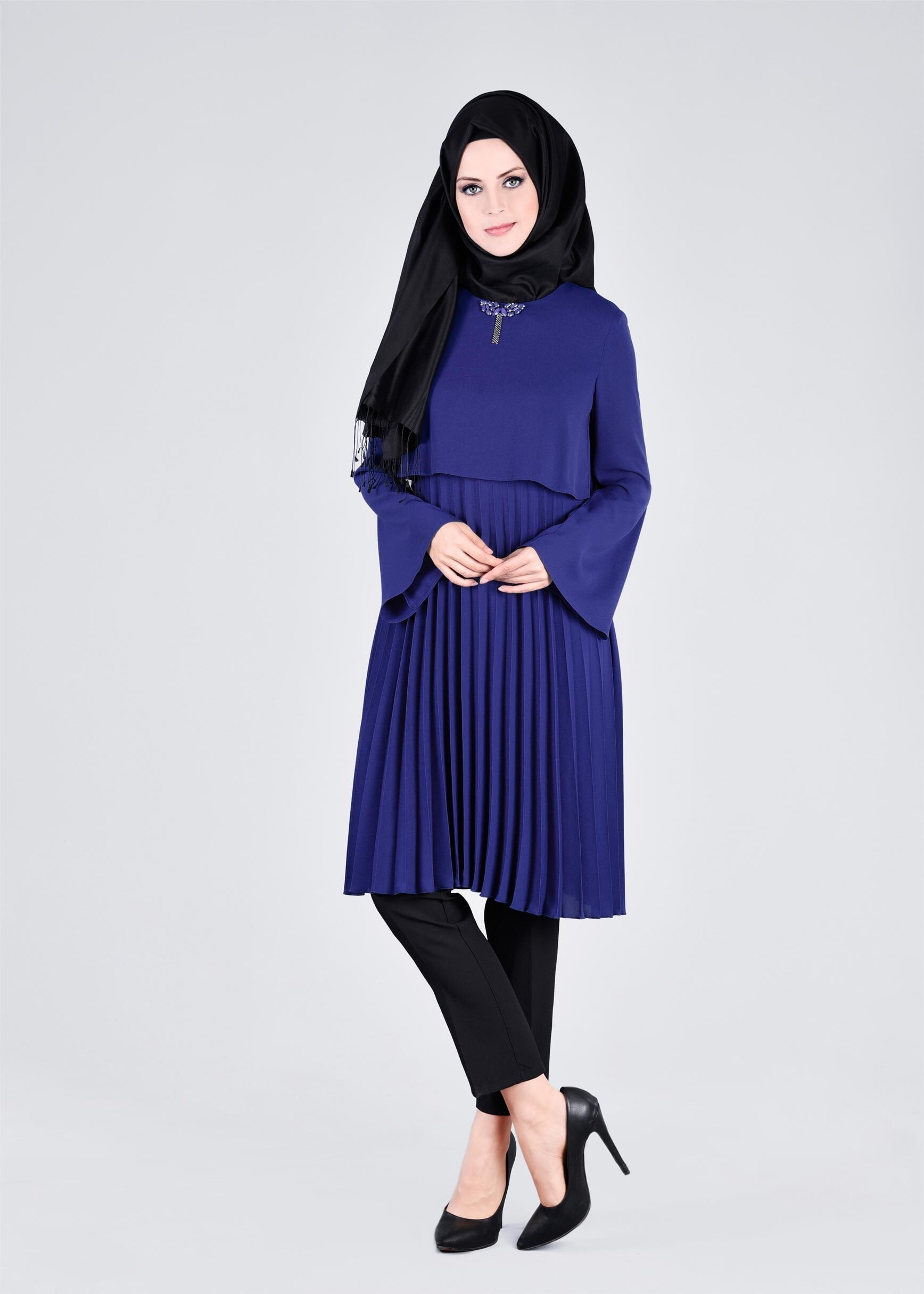 Tesettür giyim MAVİ 4092 ESİNTİ TUNİK 36/42 TEK38