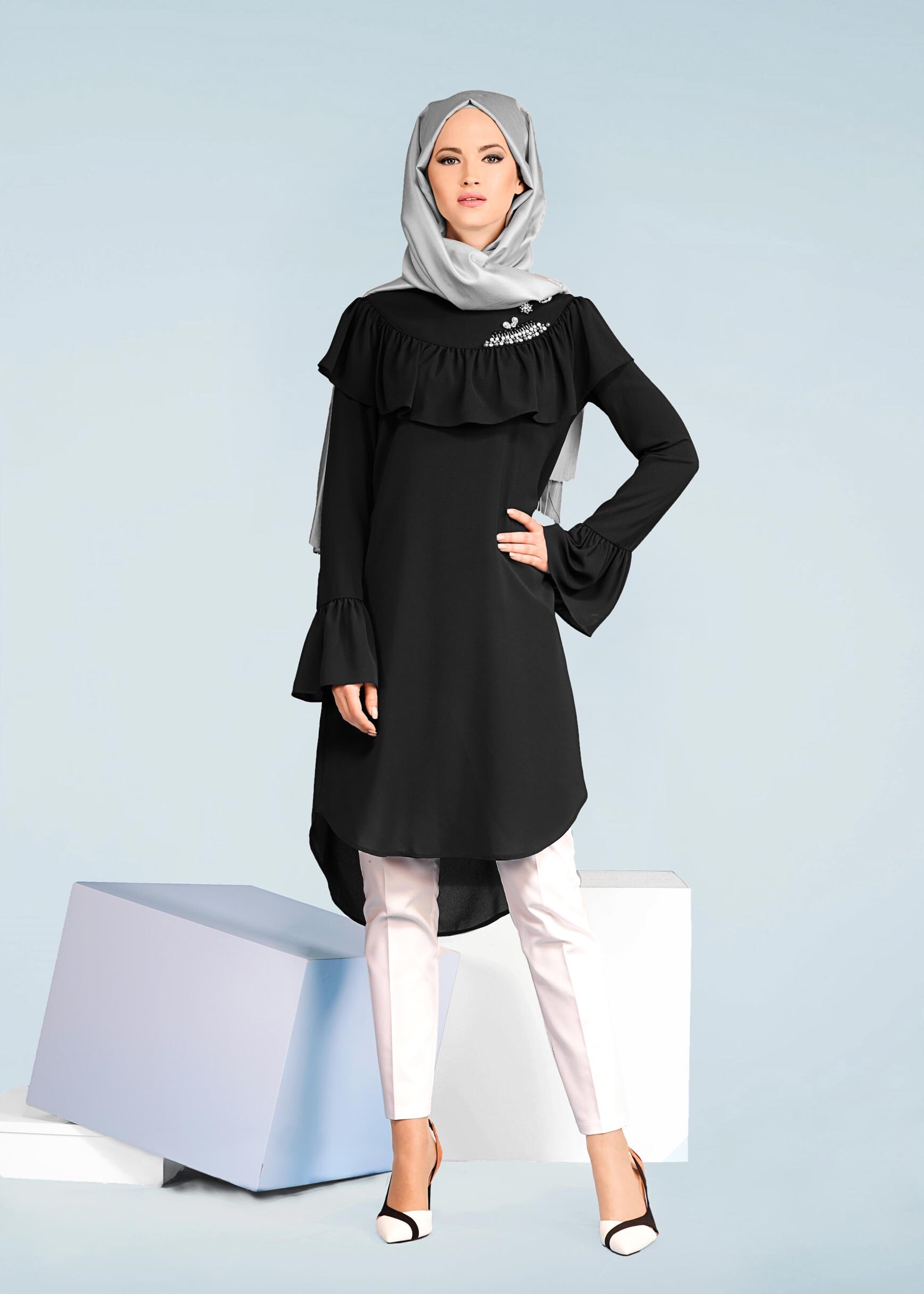 Tesettür giyim SİYAH 4095 NİŞANTAŞI TUNİK 36/44 TEK38-40