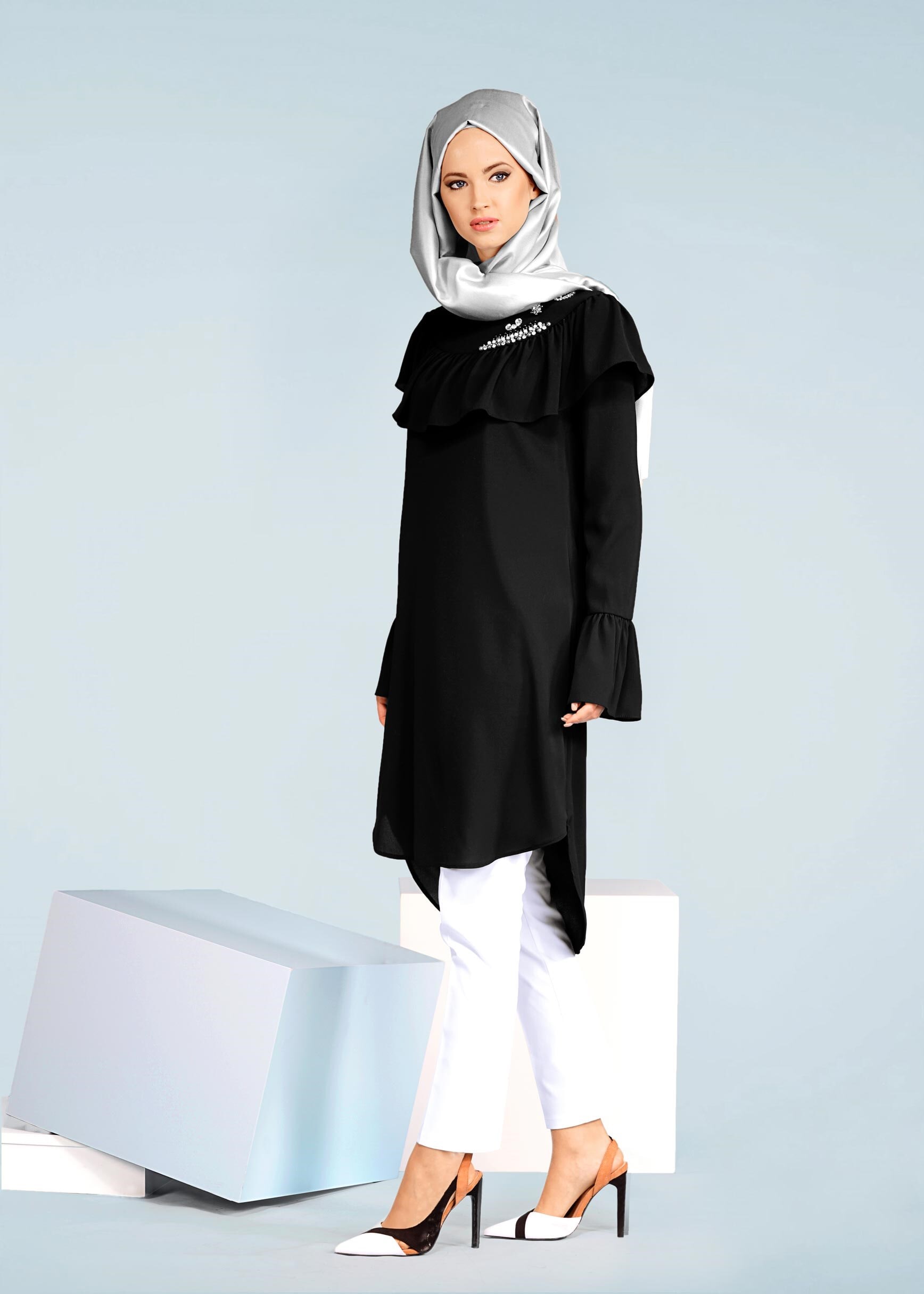 Tesettür giyim SİYAH 4095 NİŞANTAŞI TUNİK 36/44 TEK38-40