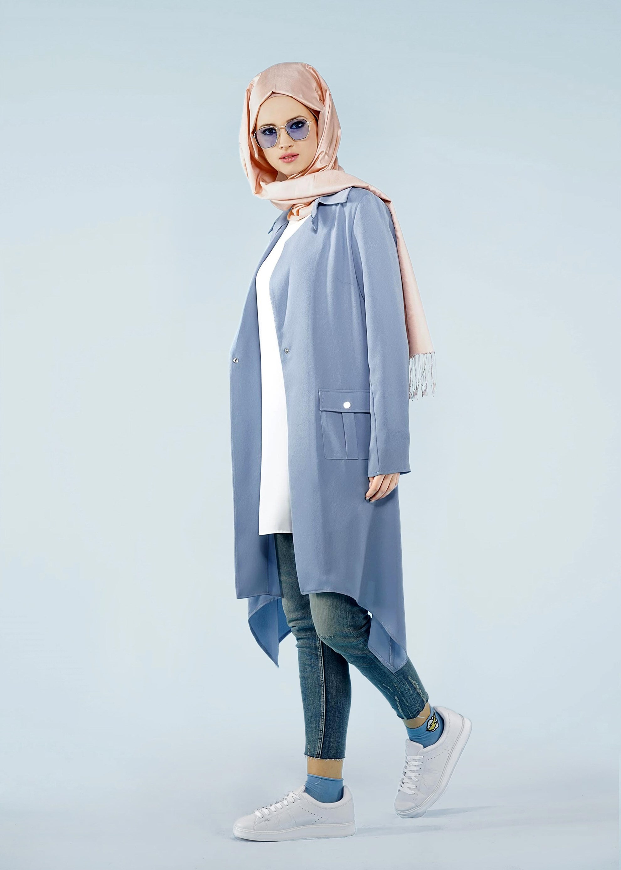 Tesettür giyim MAVİ 4099 NEW PERA TUNİK 38/46 TEK36