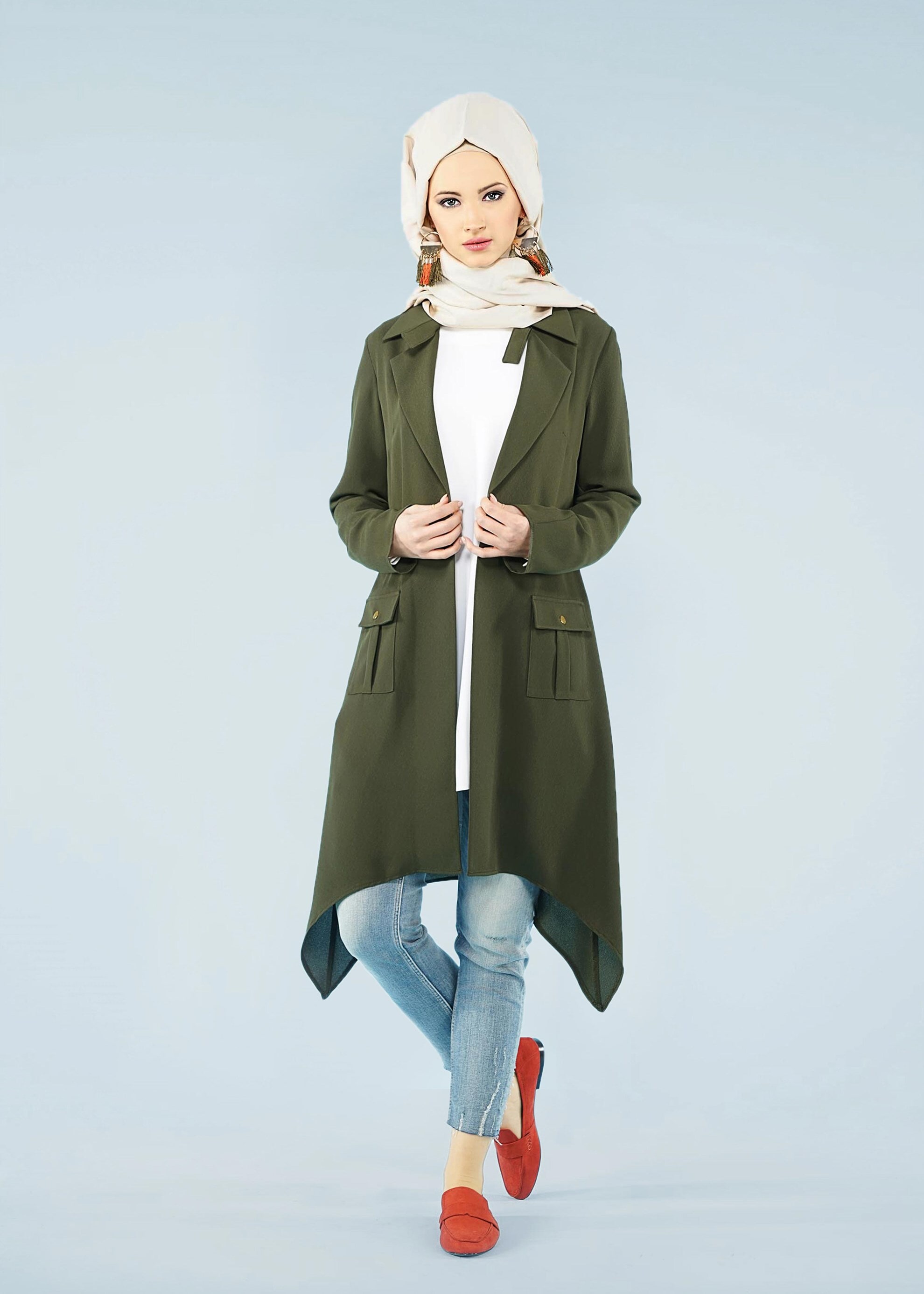 Tesettür giyim HAKİ 4099 NEW PERA TUNİK 38/46 TEK36