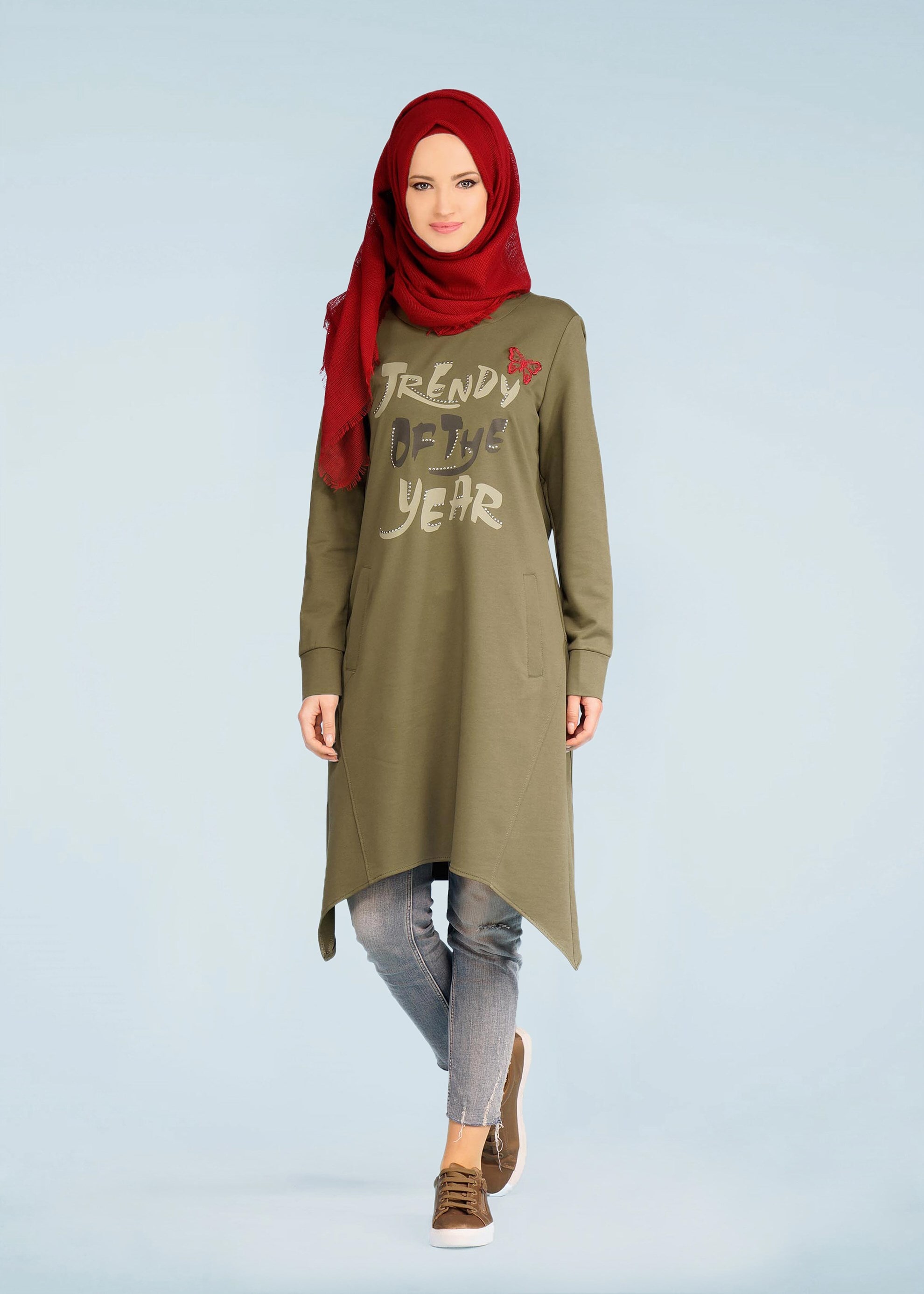 Tesettür giyim HAKİ 4119 HİLDA EŞOFMAN TESETTÜR TUNİK 36/44 TEK38