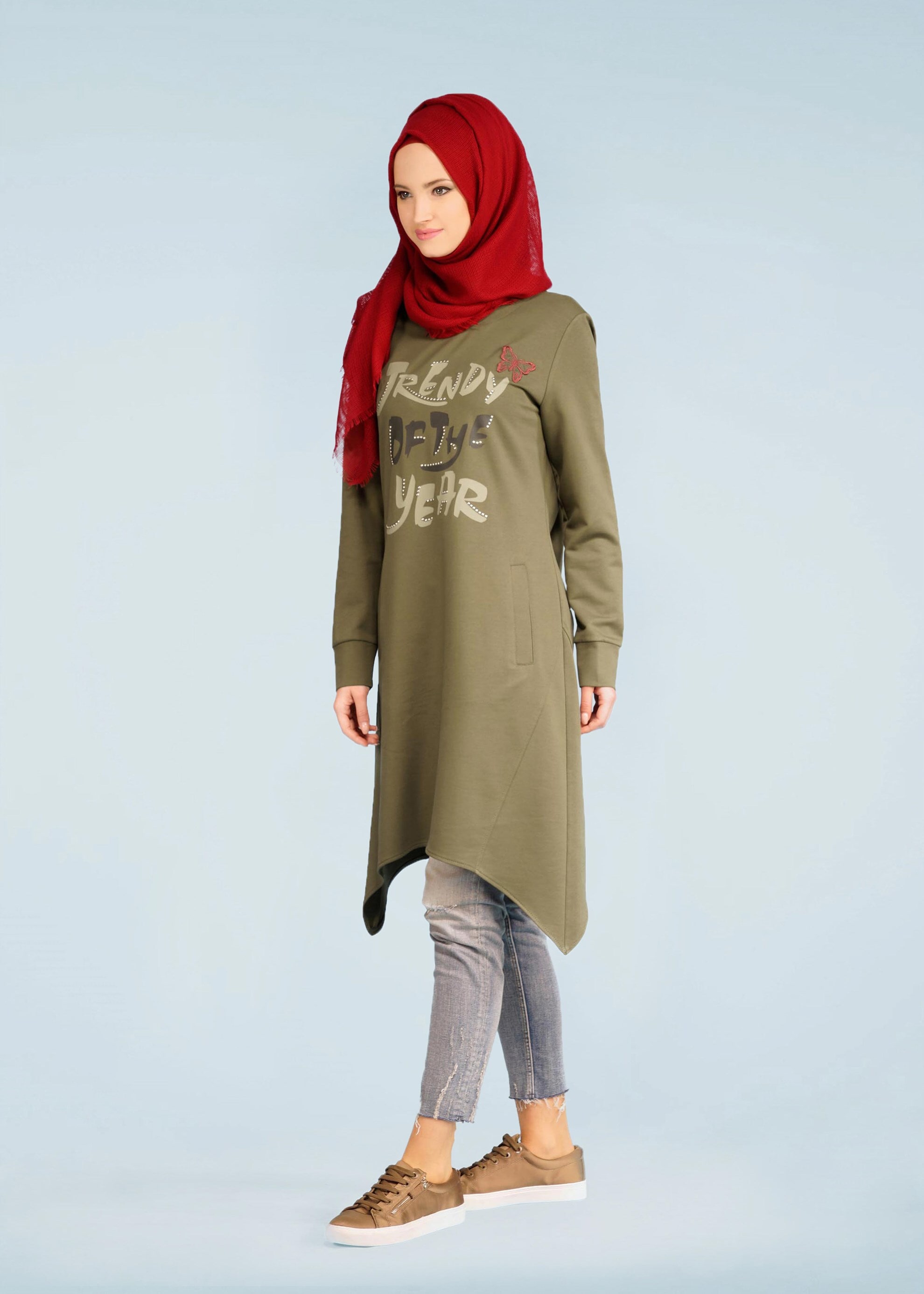 Tesettür giyim HAKİ 4119 HİLDA EŞOFMAN TESETTÜR TUNİK 36/44 TEK38