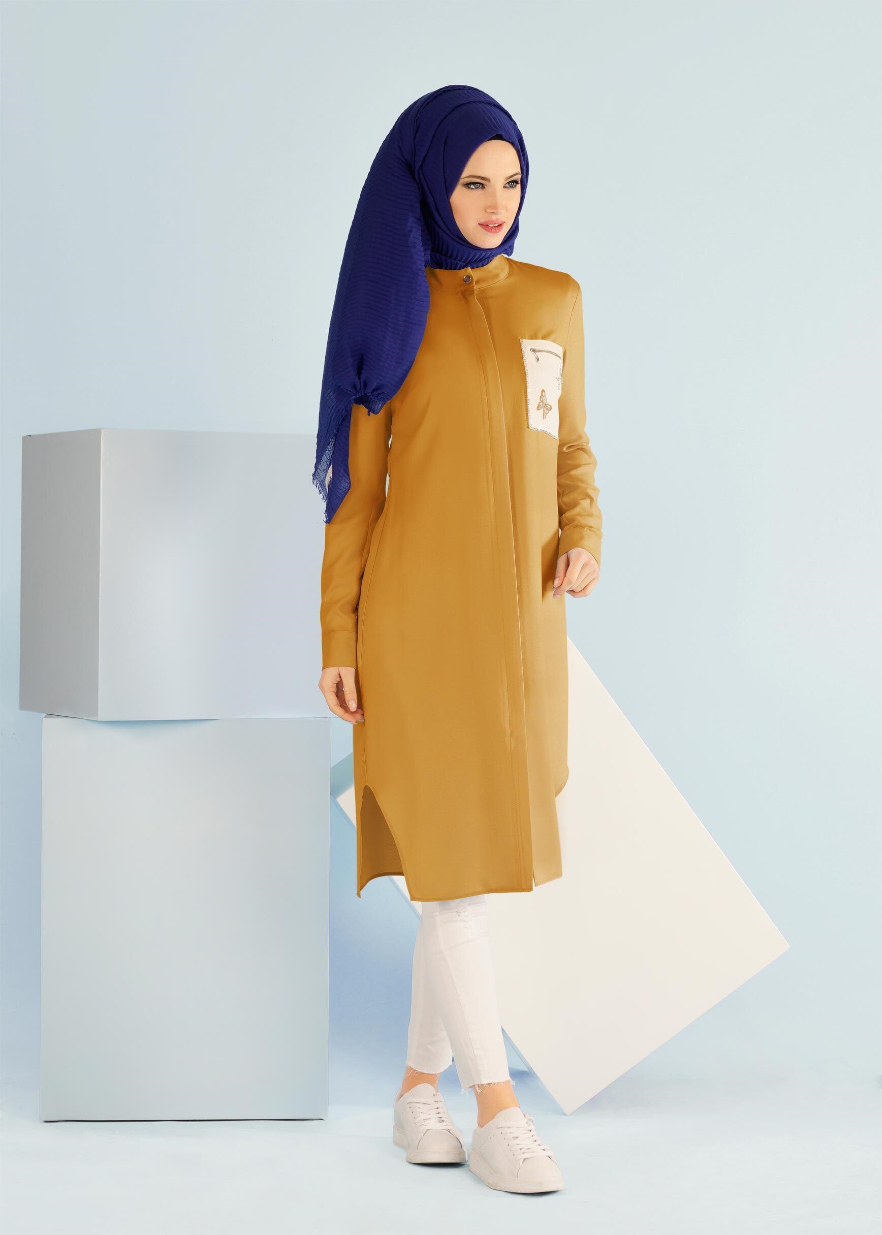 Tesettür giyim SARI 4135 NORA TUNİK 38/46 TEK40-36