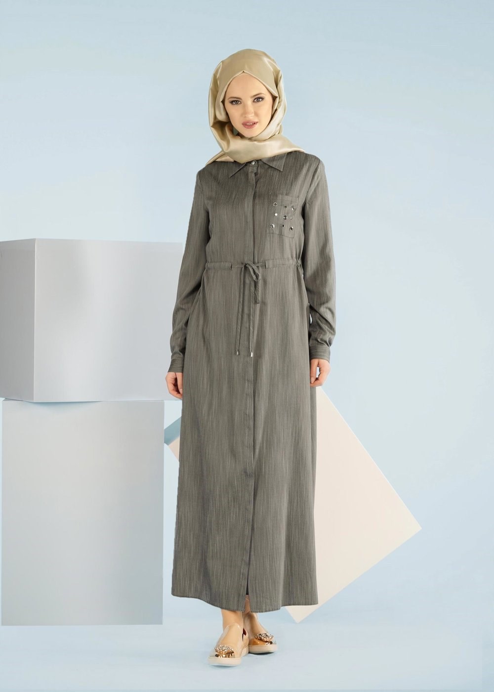 Tesettür giyim HAKİ 4155 17580 TENCEL TUNİK 38/48 TEK40