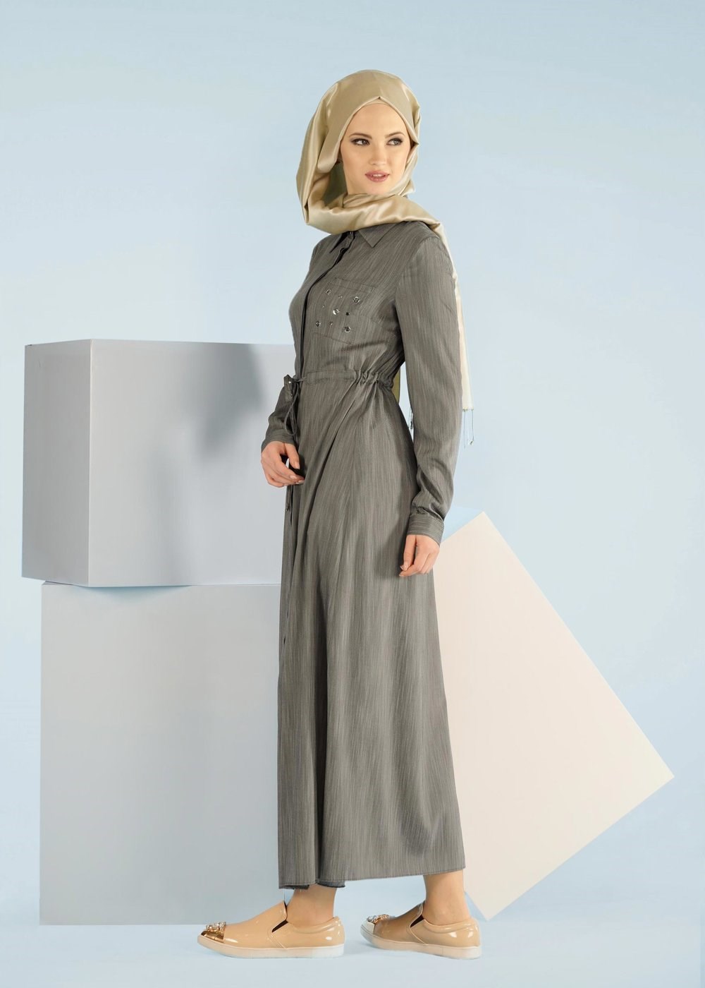 Tesettür giyim HAKİ 4155 17580 TENCEL TUNİK 38/48 TEK40