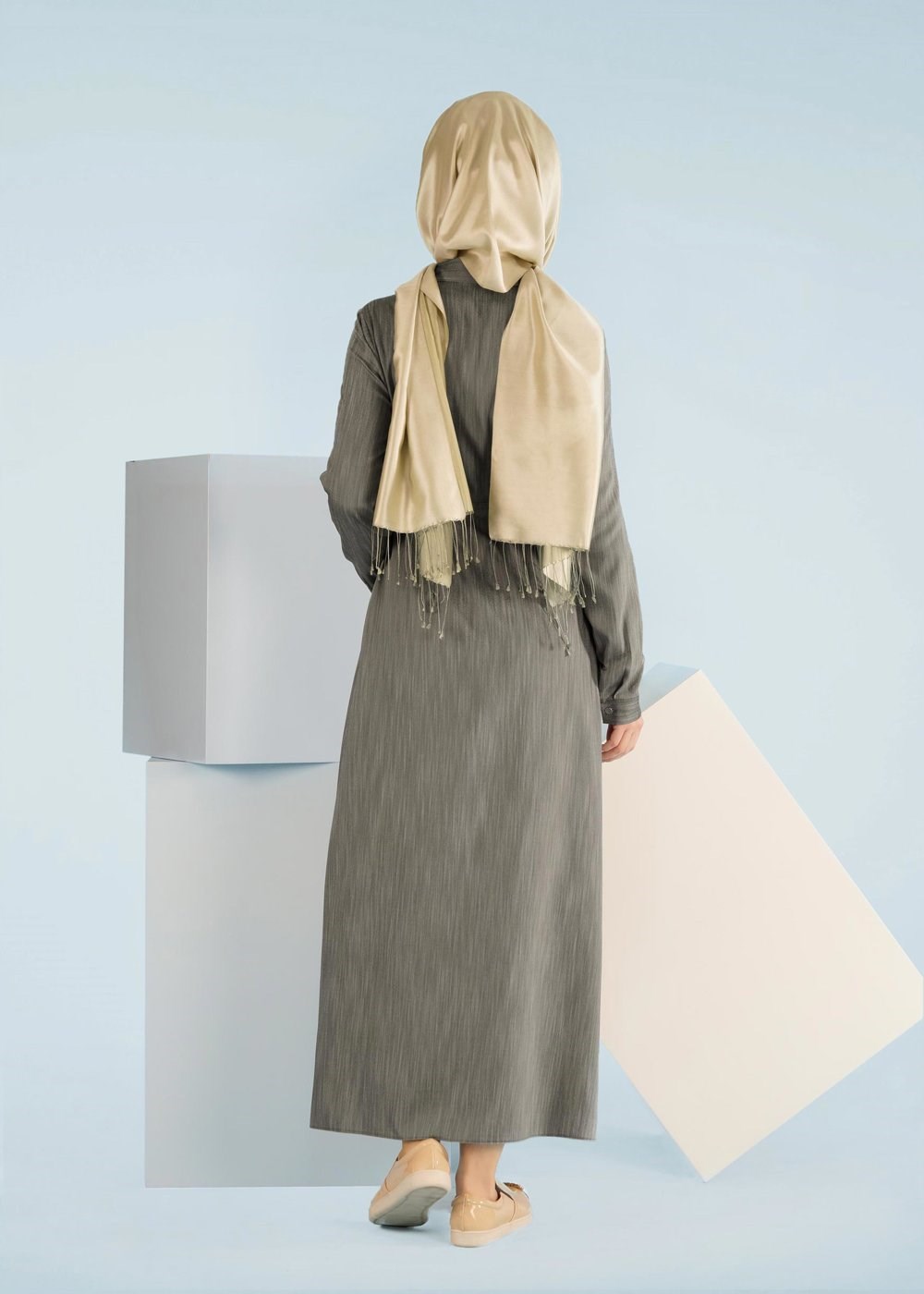 Tesettür giyim HAKİ 4155 17580 TENCEL TUNİK 38/48 TEK40