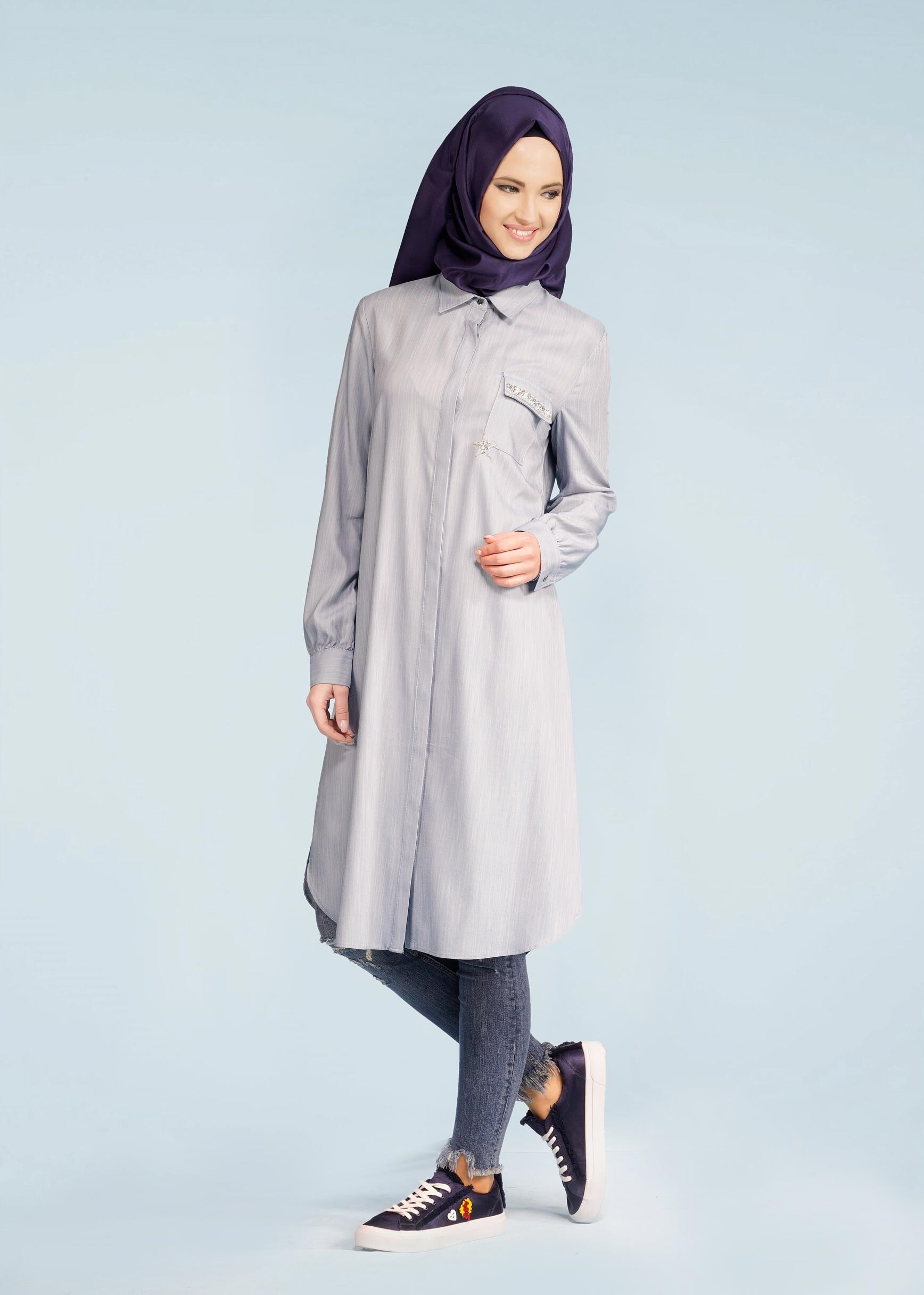 Tesettür giyim MAVİ 4156 17580 TUNİK 40/48 TEK38