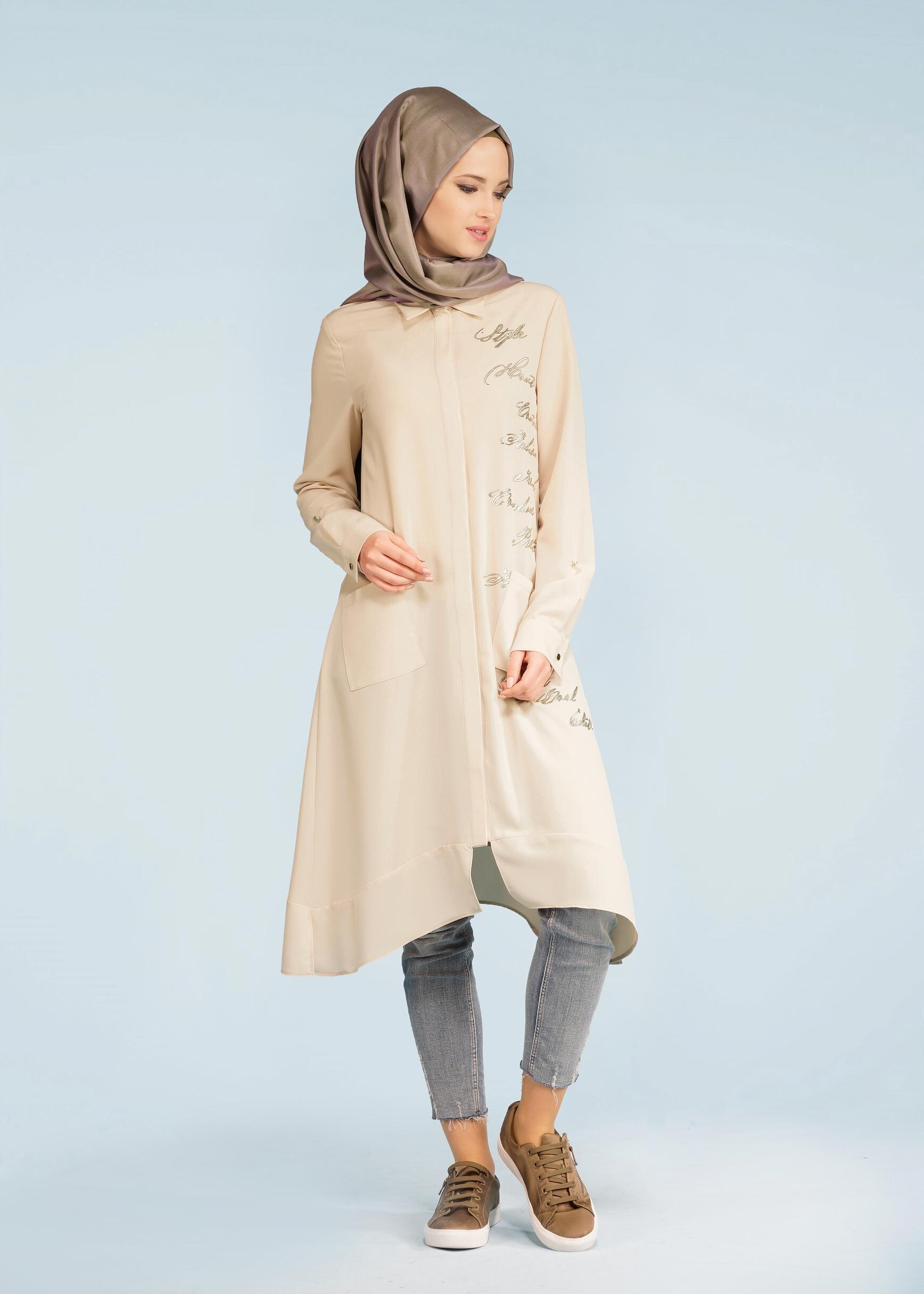 Tesettür giyim BEJ 4166 CRİSS TUNİK 38/46 TEK40