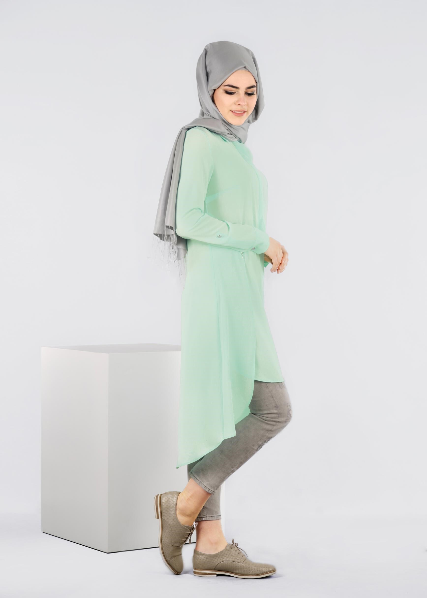 Tesettür giyim YEŞİL 4210 NİŞANTAŞI TESETTÜR TUNİK 38/46 TEK38