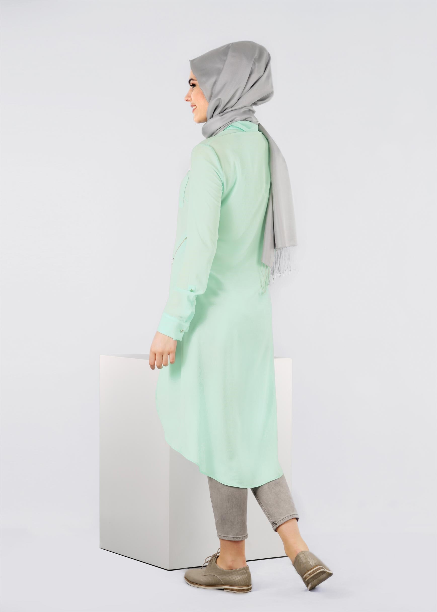 Tesettür giyim YEŞİL 4210 NİŞANTAŞI TESETTÜR TUNİK 38/46 TEK38