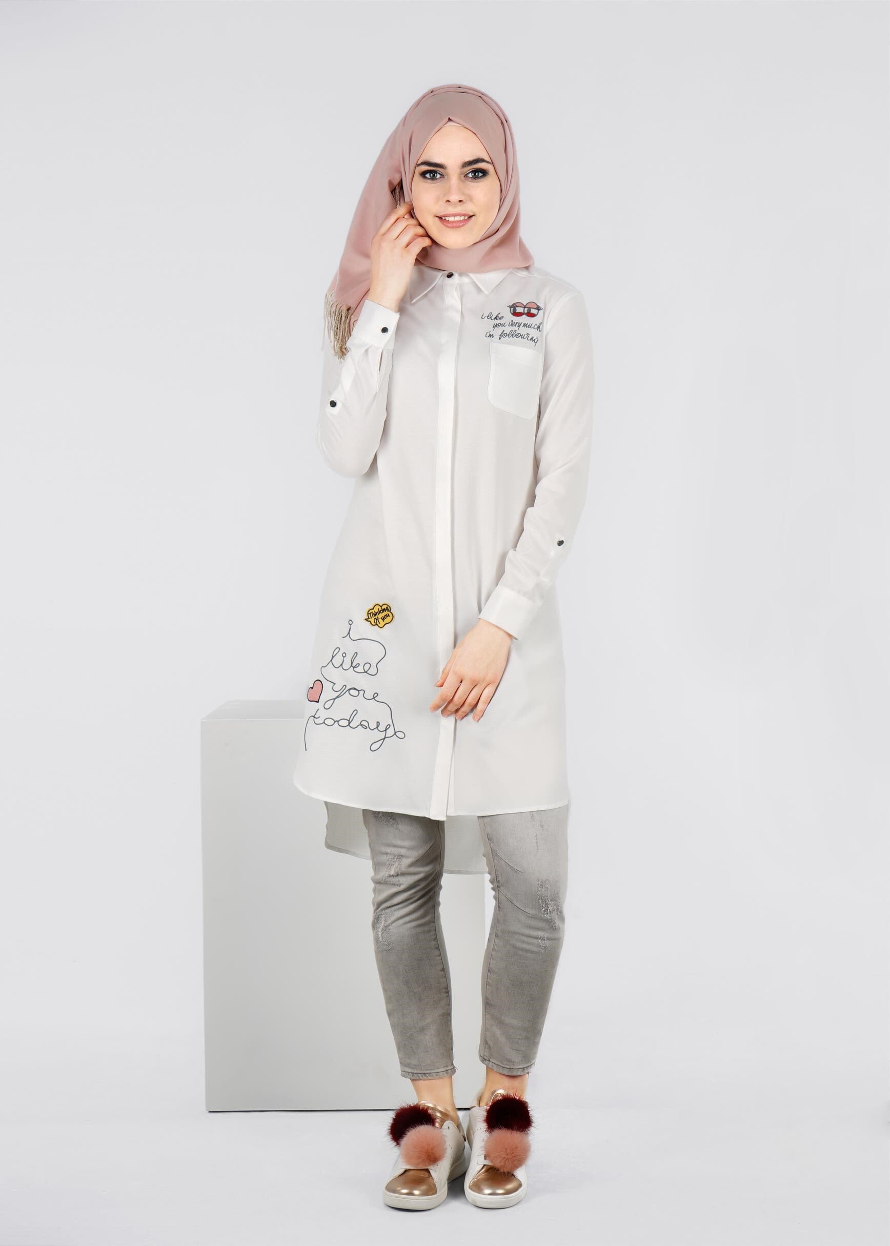 Tesettür giyim BEYAZ 4238 ESTE 7446 TESETTÜR TUNİK 36/44 TEK38-40