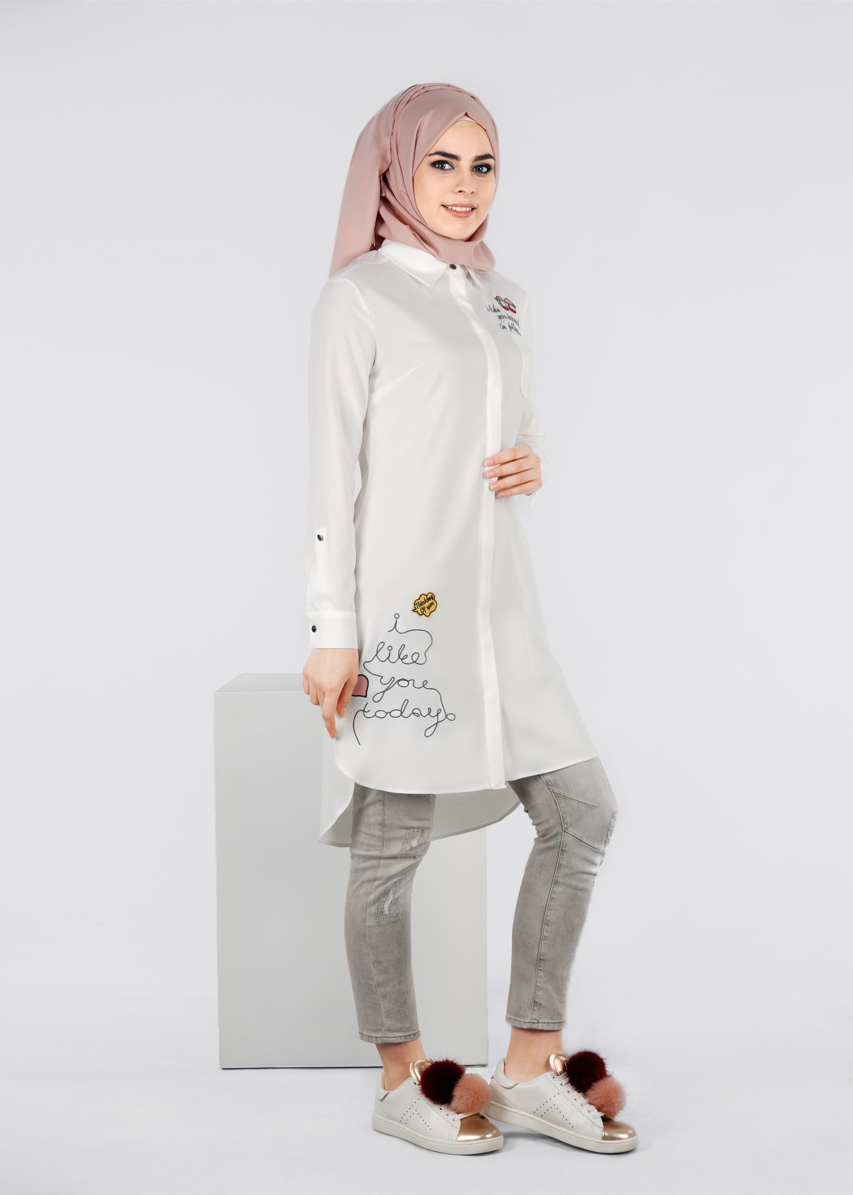 Tesettür giyim BEYAZ 4238 ESTE 7446 TESETTÜR TUNİK 36/44 TEK38-40