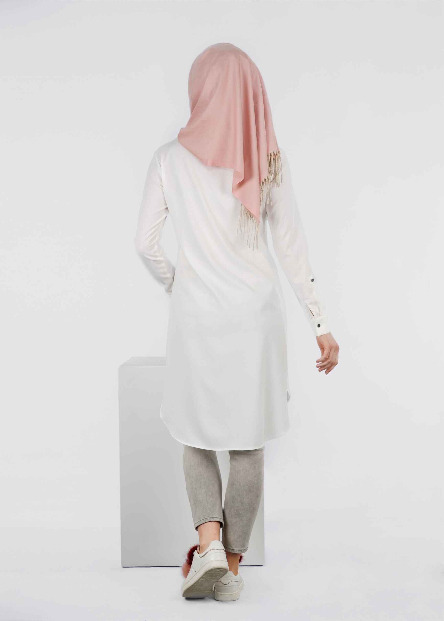 Tesettür giyim BEYAZ 4238 ESTE 7446 TESETTÜR TUNİK 36/44 TEK38-40