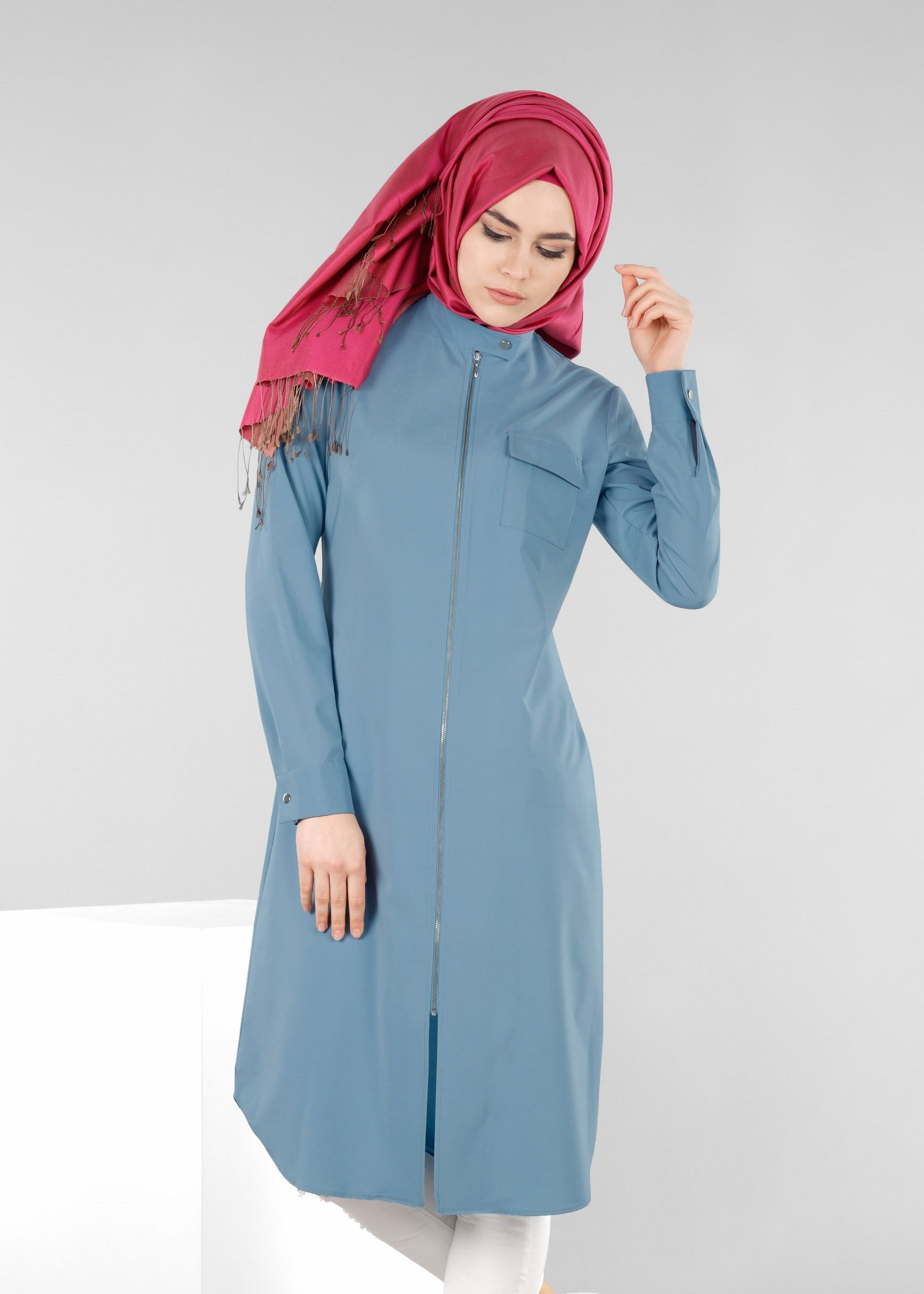 Tesettür giyim MAVİ 4264 ELETA 43363 TESETTÜR TUNİK 38/46 TEK40