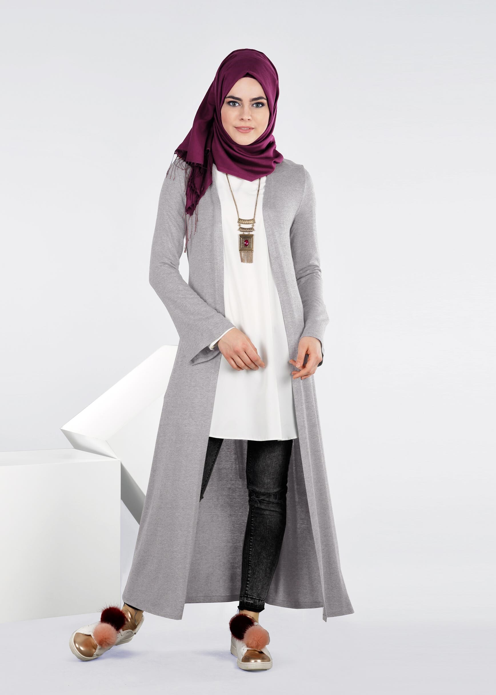 Tesettür giyim GRİ 4269 İLAYDA ÖRME TUNİK 38/46 TEK40