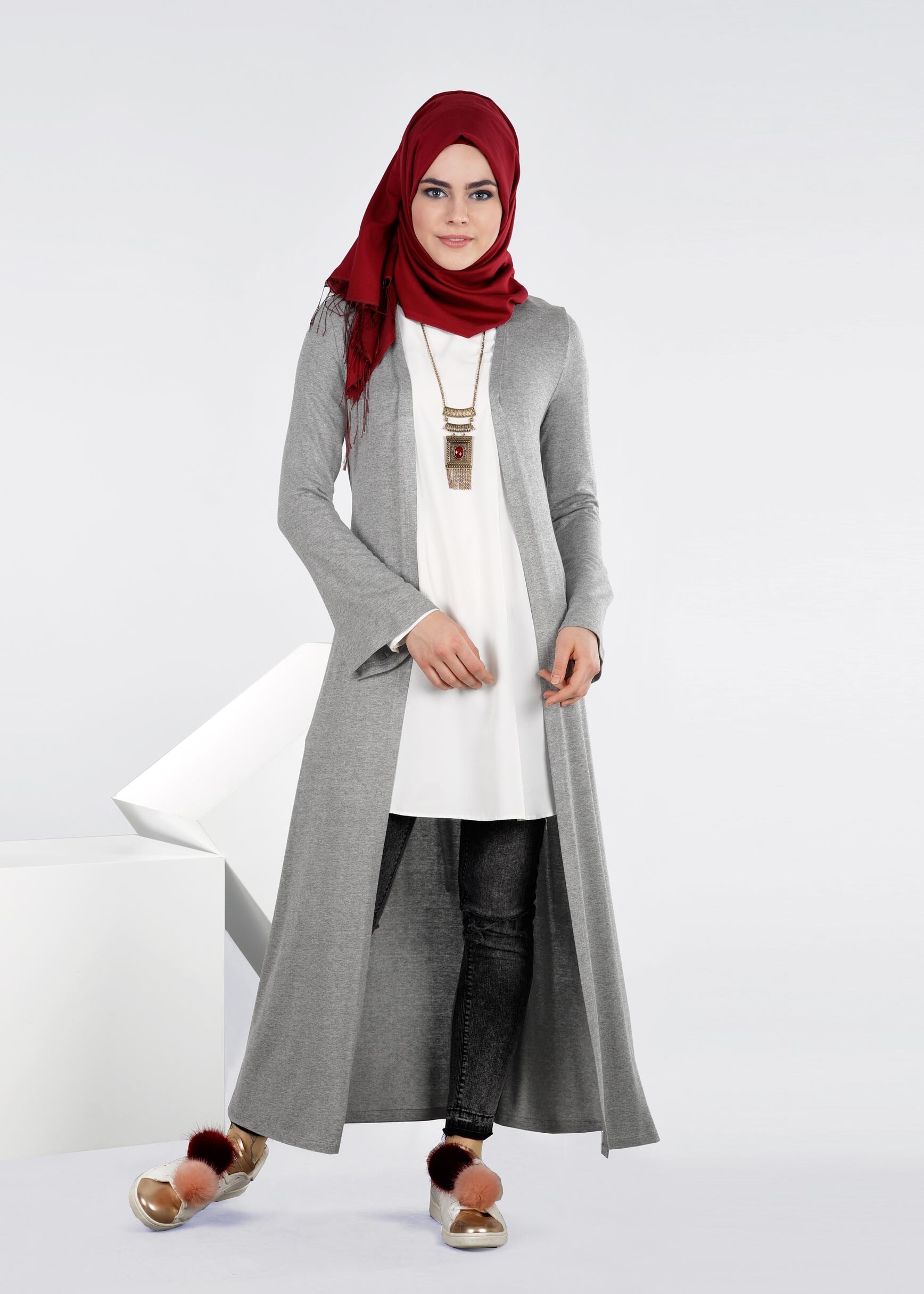 Tesettür giyim GRİ 4269 İLAYDA ÖRME TUNİK 38/46 TEK40