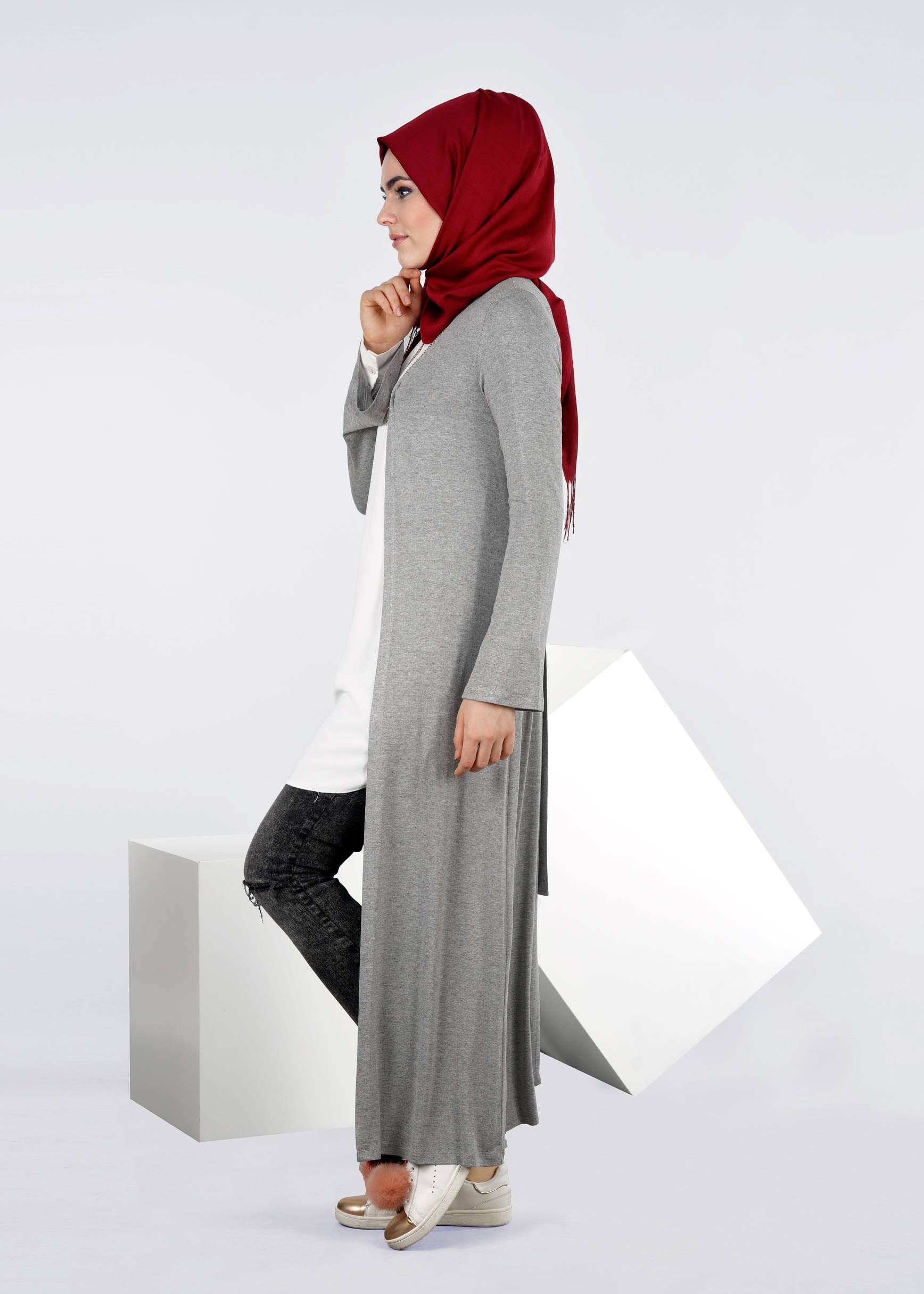 Tesettür giyim GRİ 4269 İLAYDA ÖRME TUNİK 38/46 TEK40