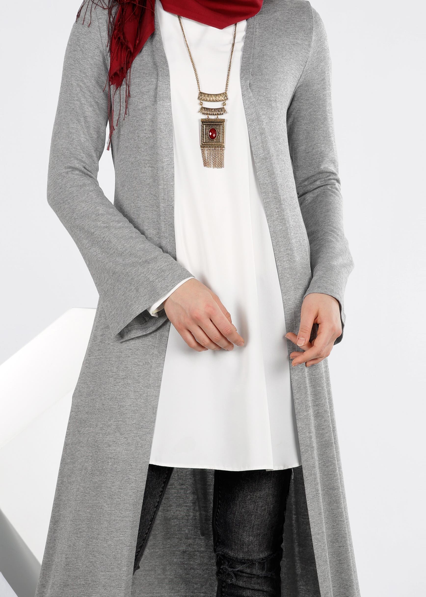 Tesettür giyim GRİ 4269 İLAYDA ÖRME TUNİK 38/46 TEK40