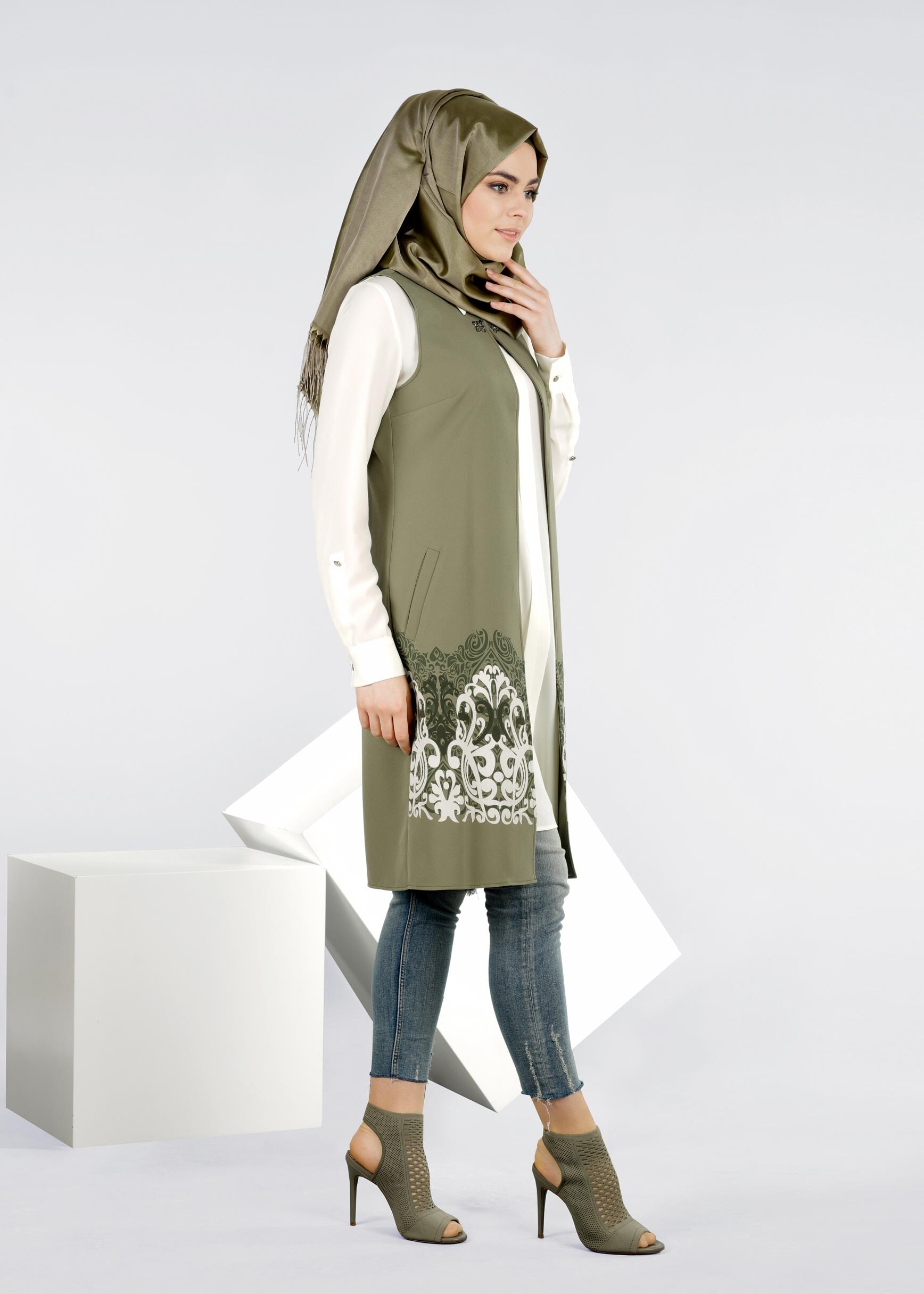 Tesettür giyim HAKİ 4278 ZADE 2&prime;Lİ TUNİK 38/46 TEK40