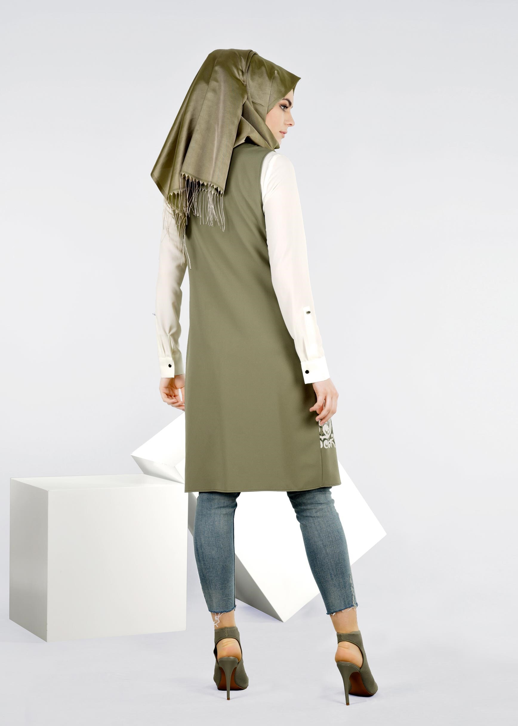 Tesettür giyim HAKİ 4278 ZADE 2&prime;Lİ TUNİK 38/46 TEK40