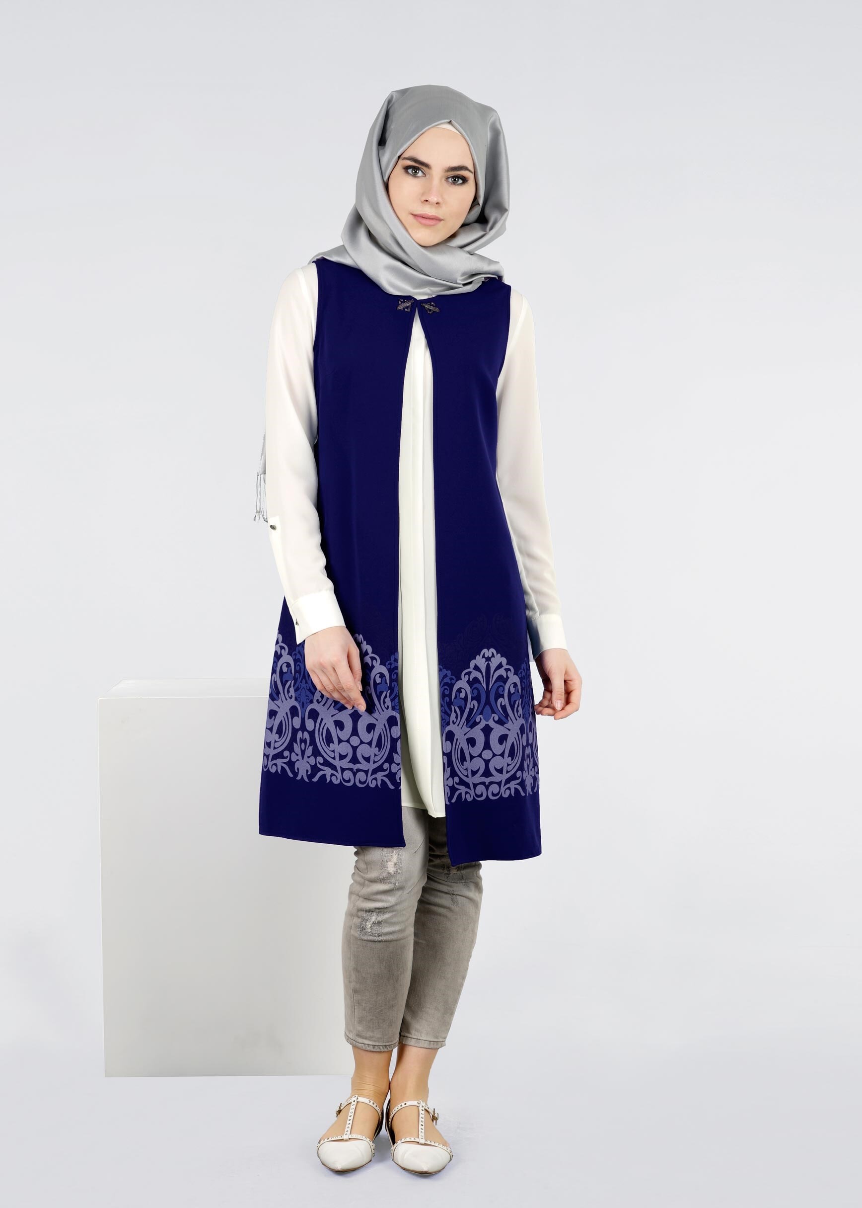 Tesettür giyim LACİVERT 4278 ZADE 2&prime;Lİ TUNİK 38/46 TEK40