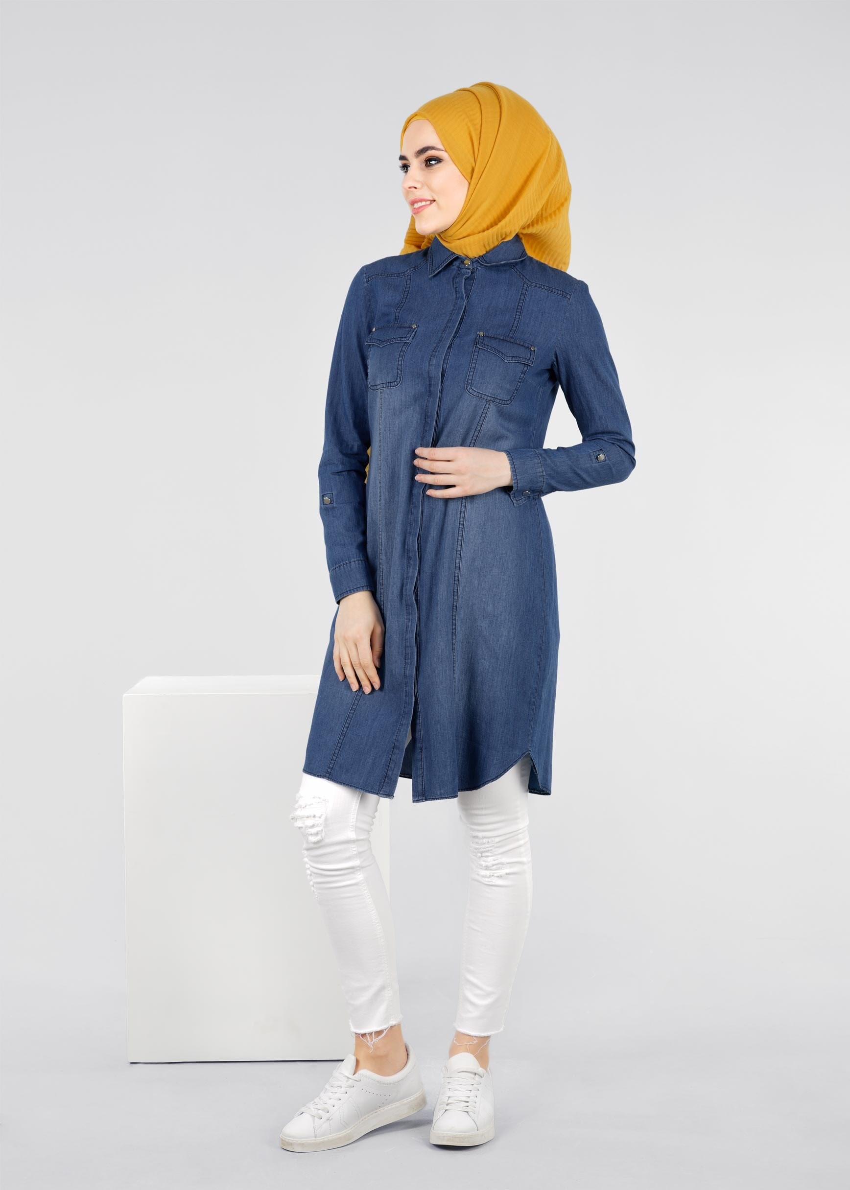 Tesettür giyim LACİVERT 4281 TENCEL DREAM TESETTÜR TUNİK 40/48