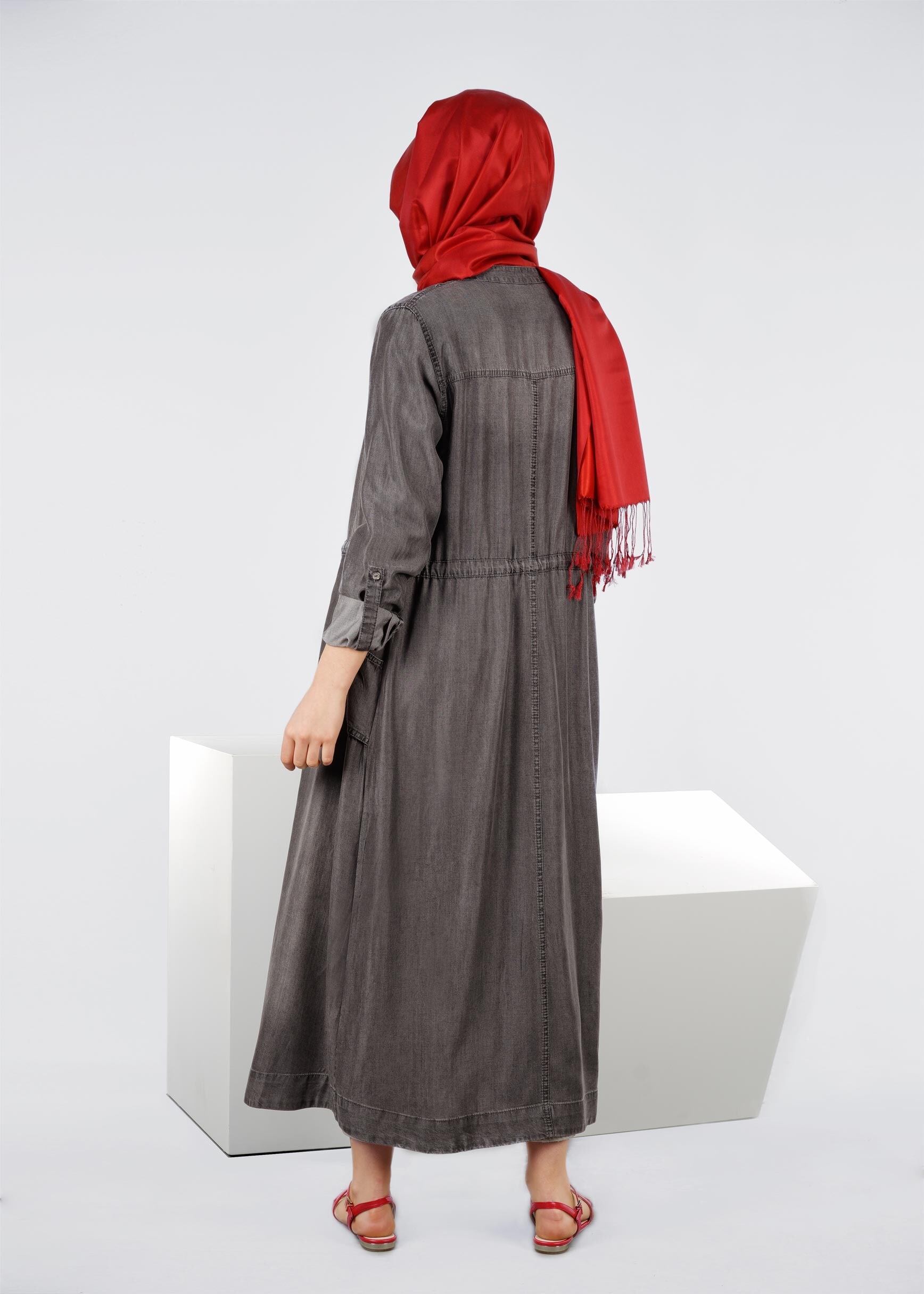 Tesettür giyim GRİ 4286 MİKA  DENİM TUNİK 38/46