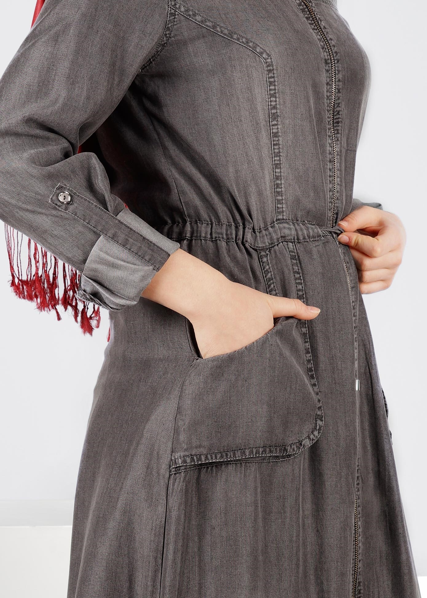 Tesettür giyim GRİ 4286 MİKA  DENİM TUNİK 38/46