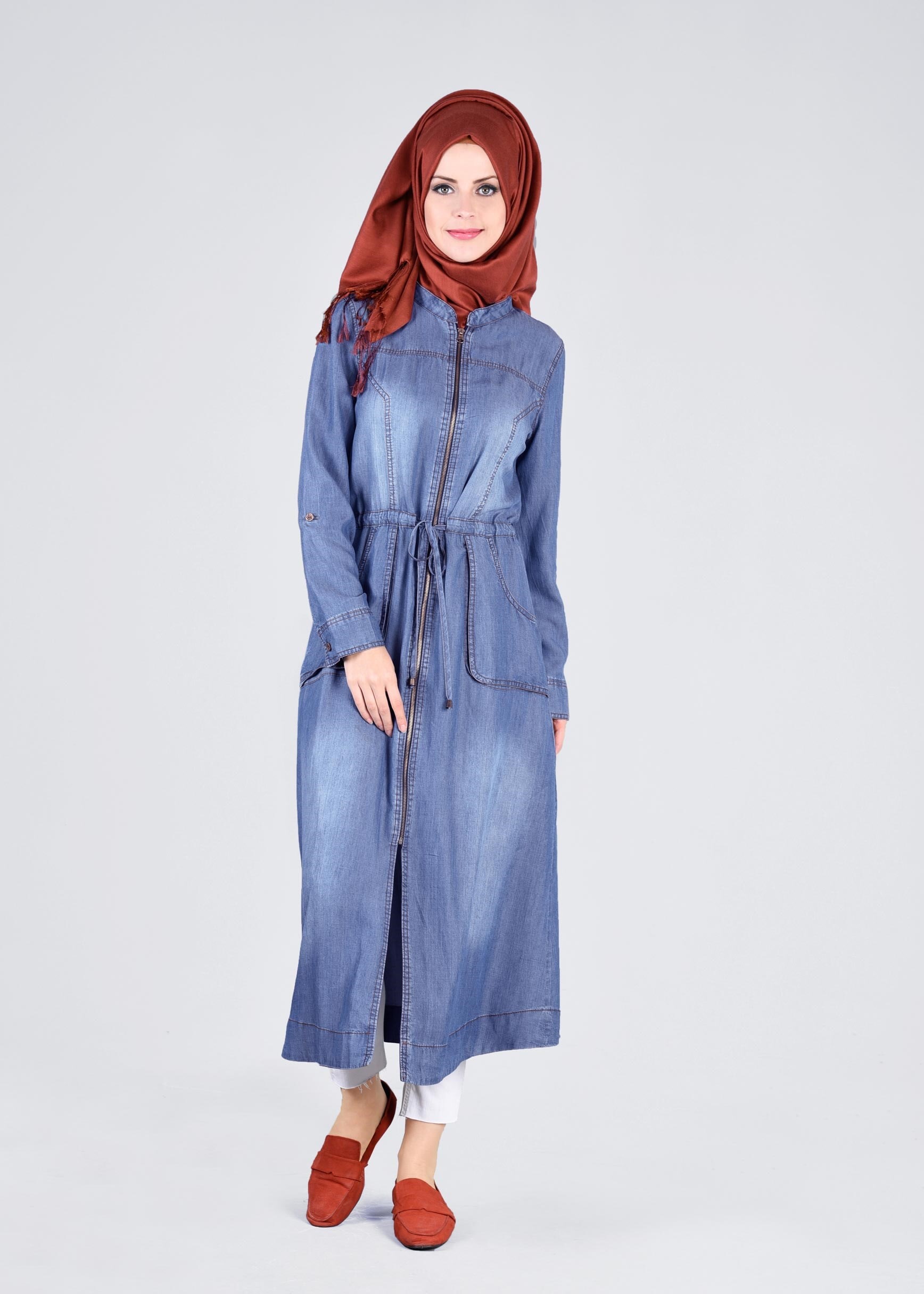 Tesettür giyim LACİVERT 4286 MİKA  DENİM TUNİK 38/46